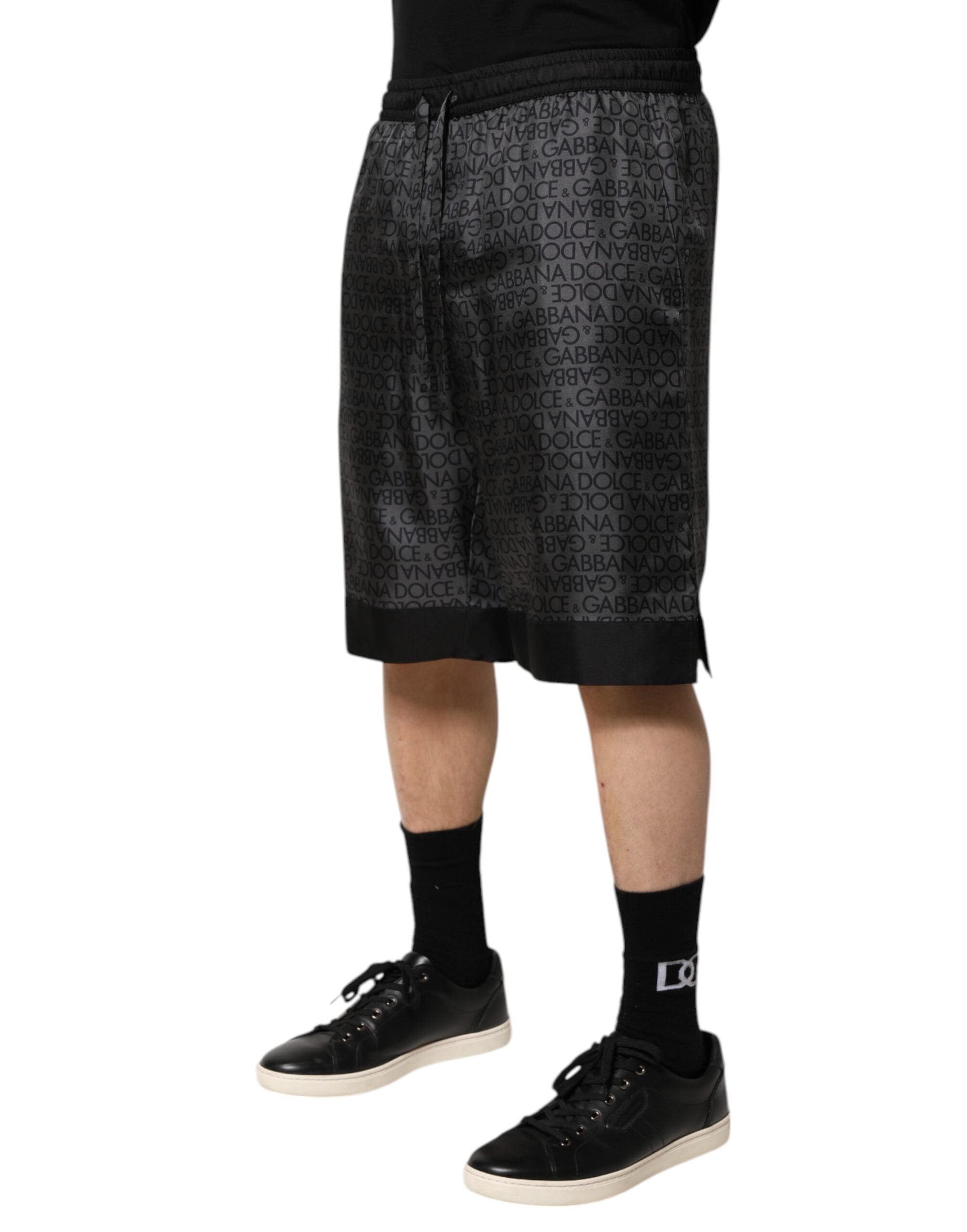 Dolce & Gabbana Grey Black Silk DG Logo Men's Bermuda Shorts-3