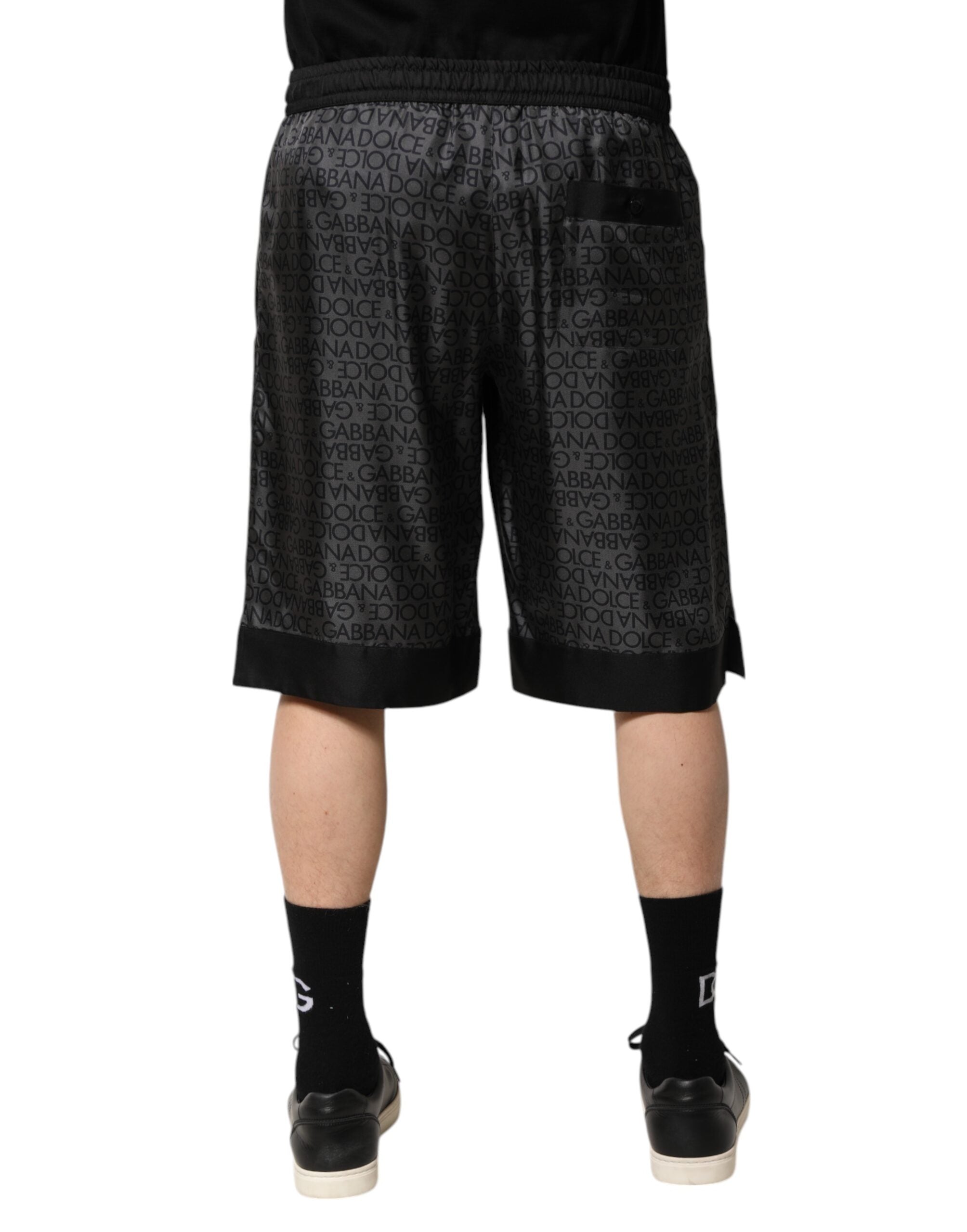 Dolce & Gabbana Grey Black Silk DG Logo Men's Bermuda Shorts-4