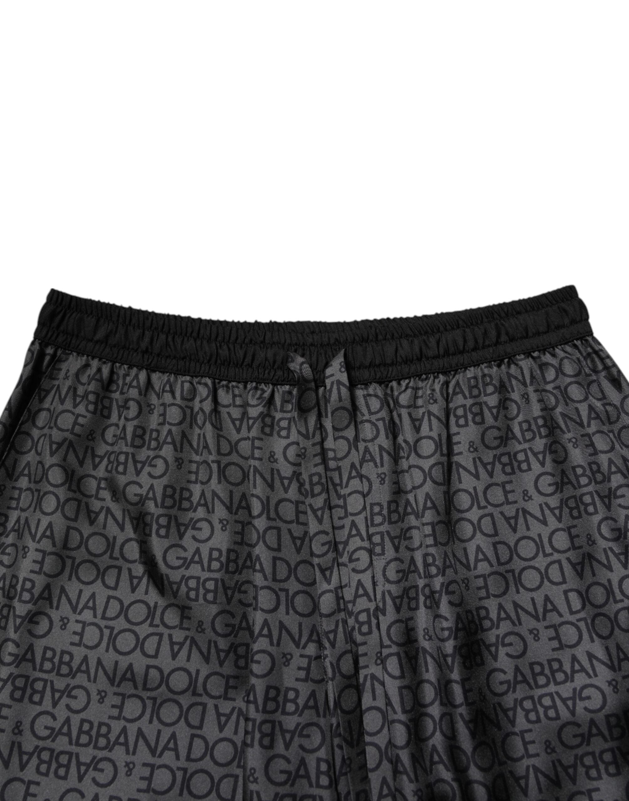 Dolce & Gabbana Grey Black Silk DG Logo Men's Bermuda Shorts-5