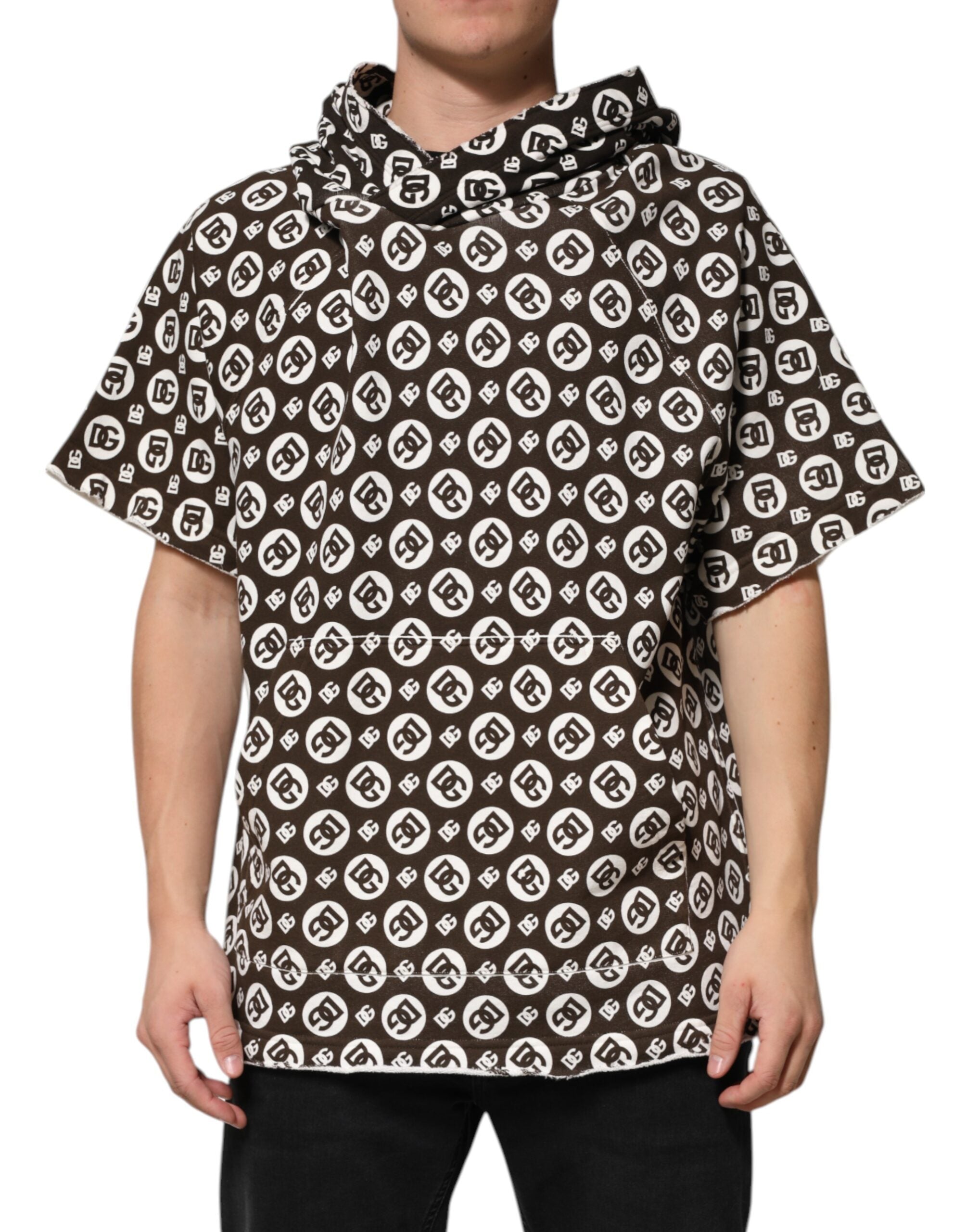 Dolce & Gabbana Brown White DG Logo Short Hoodie-2
