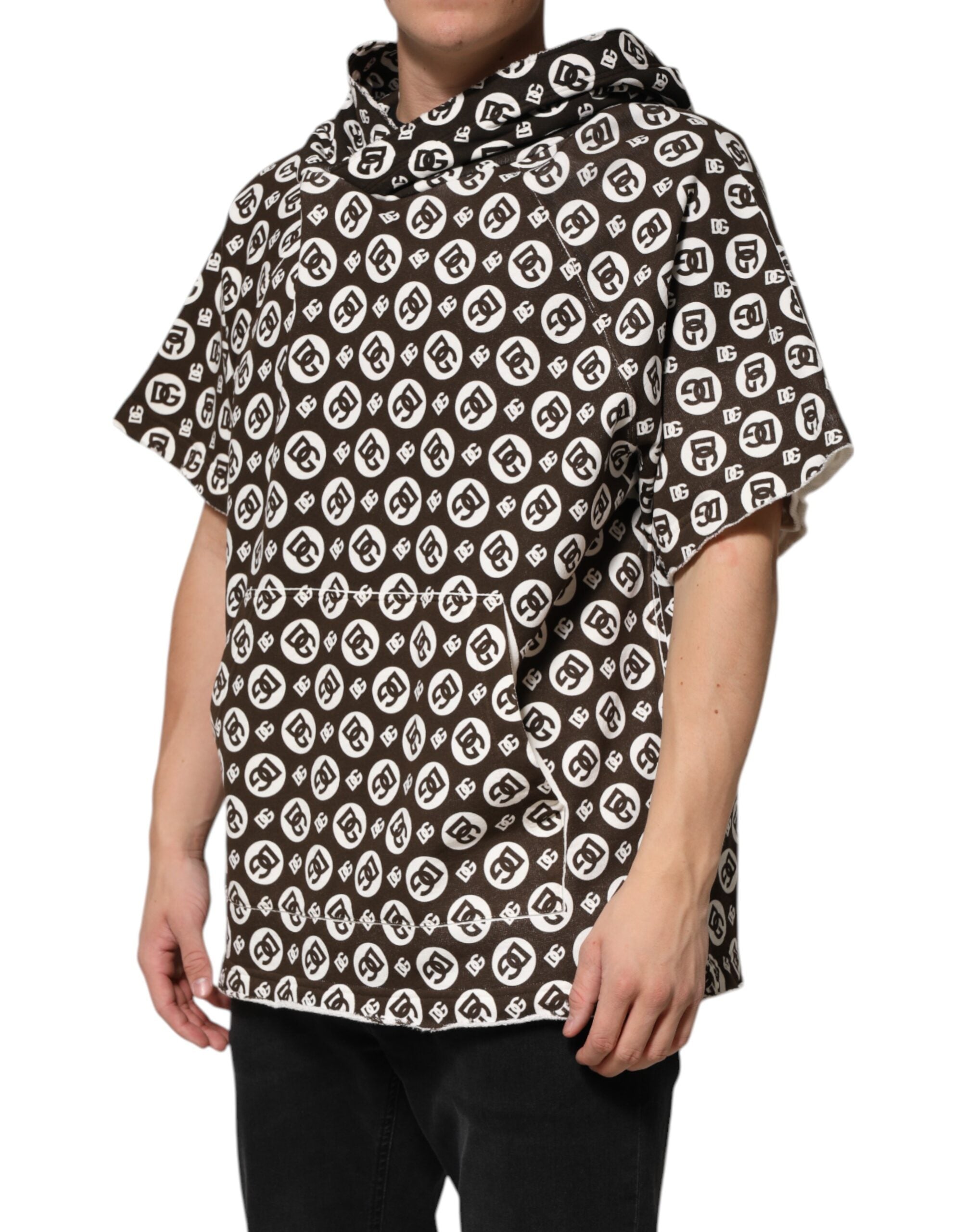 Dolce & Gabbana Brown White DG Logo Short Hoodie-3