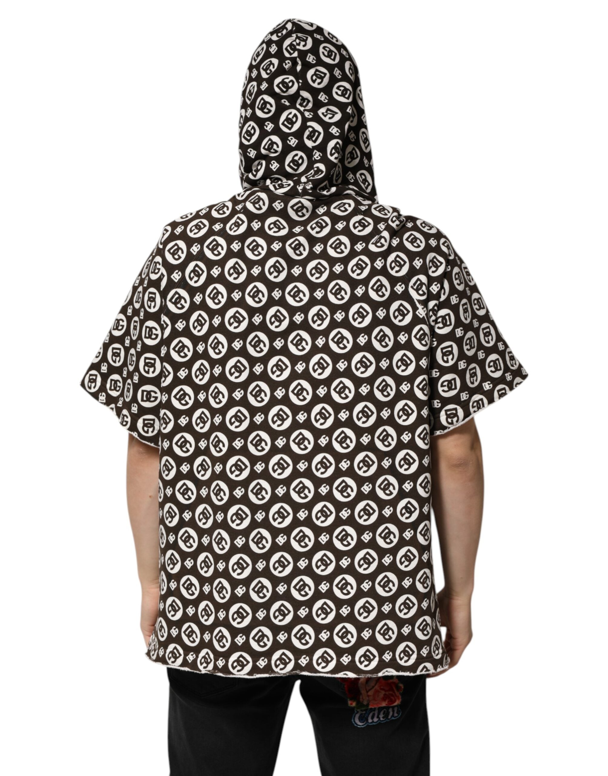 Dolce & Gabbana Braun Weiß DG Logo Kurzer Kapuzenpullover-4