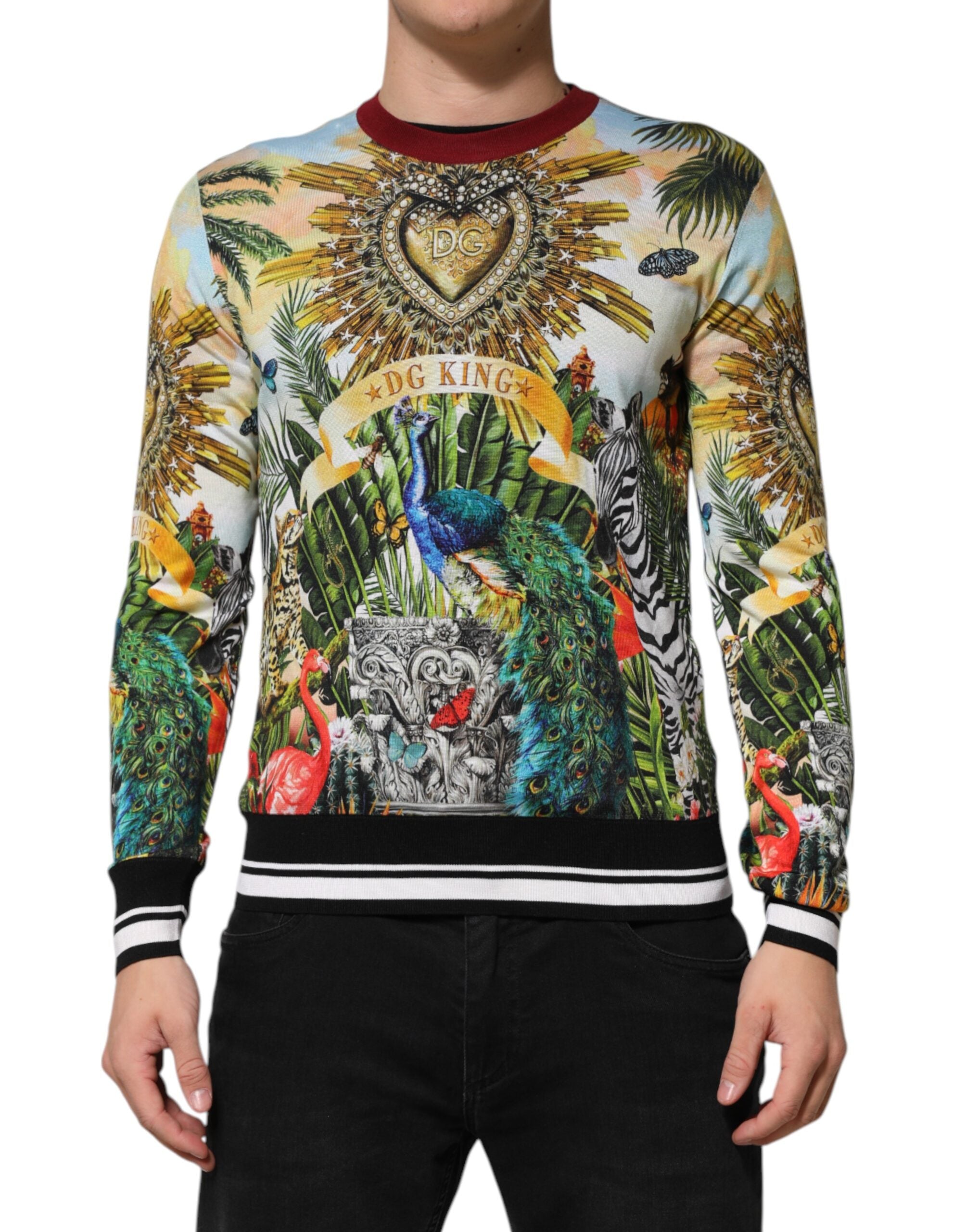 Suéter de seda con corona de corazones tropicales de Dolce & Gabbana-1