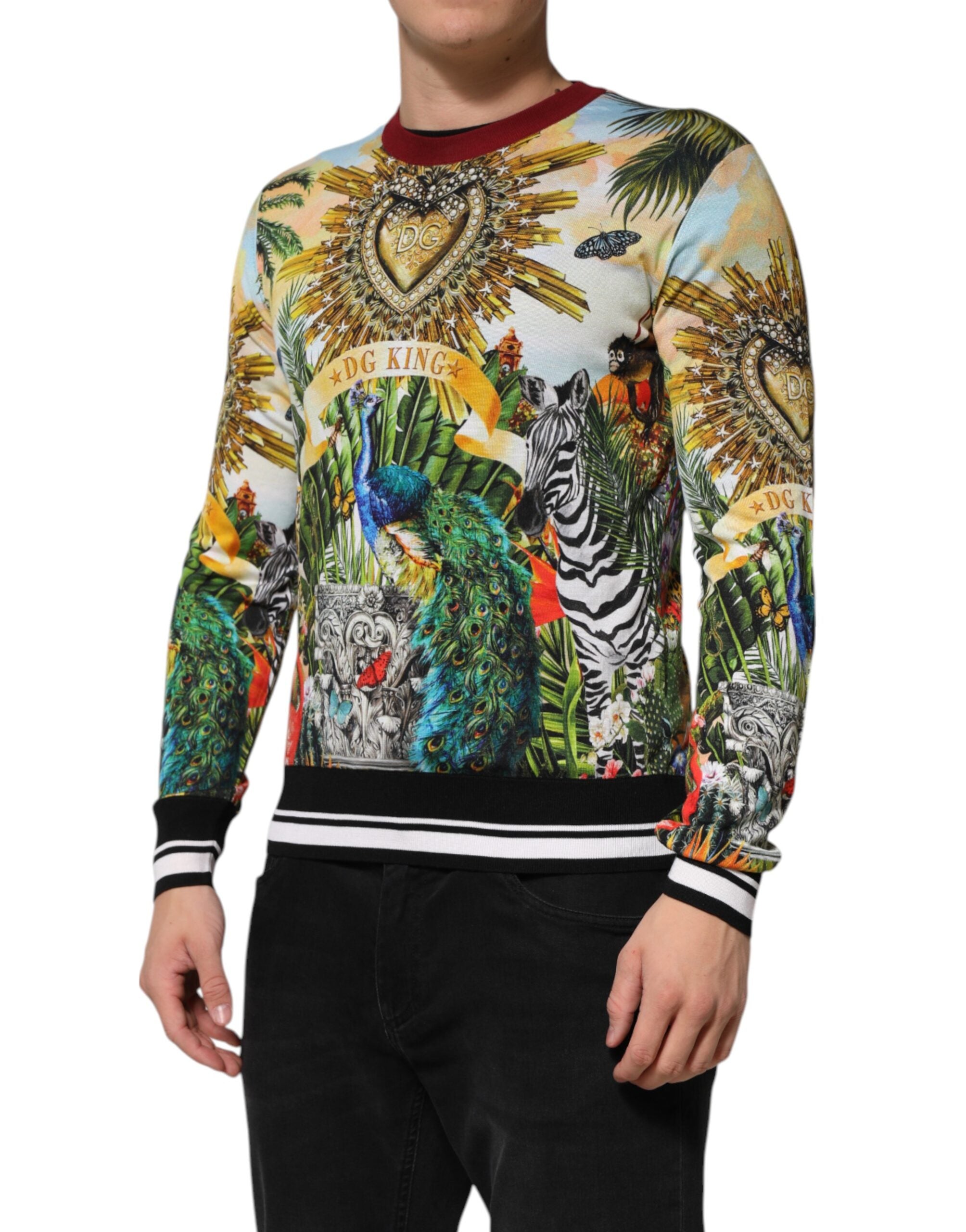 Suéter de seda con corona de corazones tropicales de Dolce & Gabbana-2