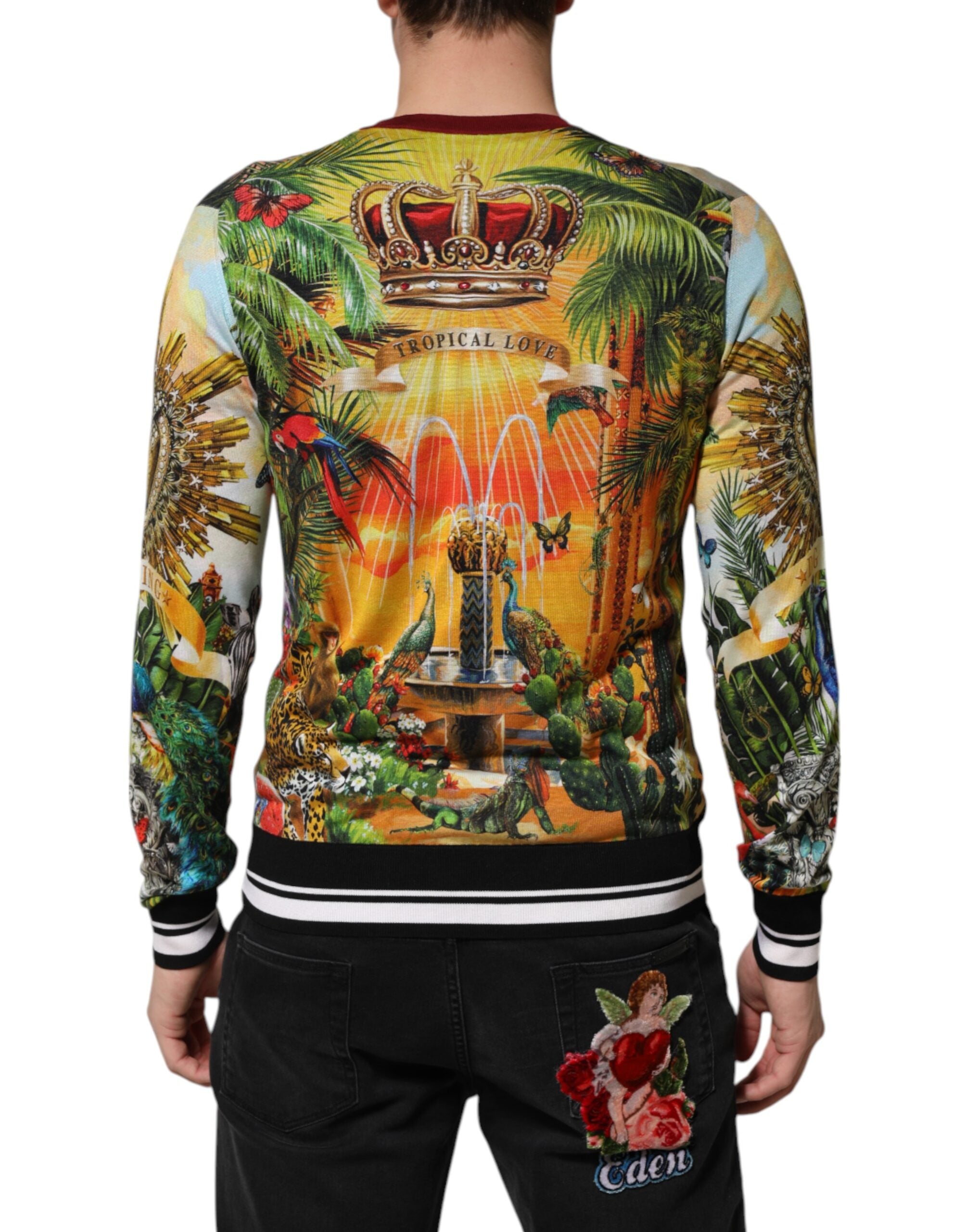 Suéter de seda con corona de corazones tropicales de Dolce & Gabbana-3