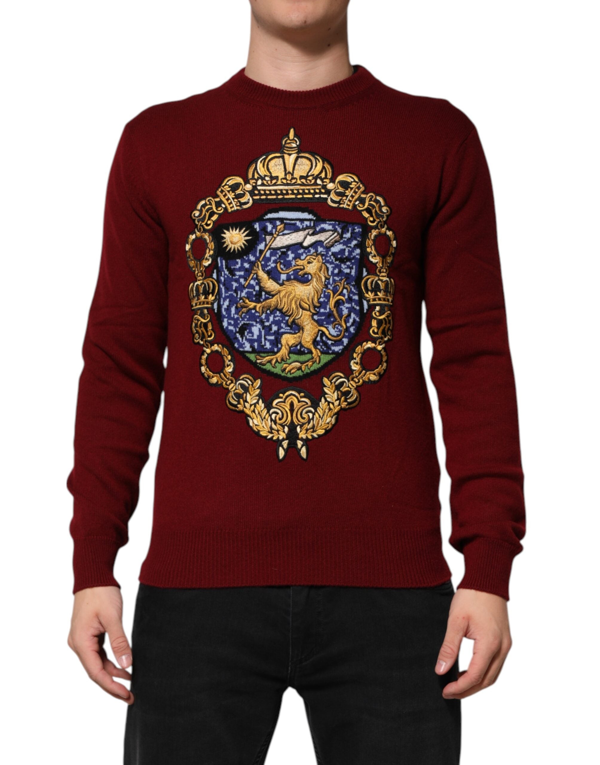 Dolce & Gabbana burgundy cashmere sweater with lion crest-2