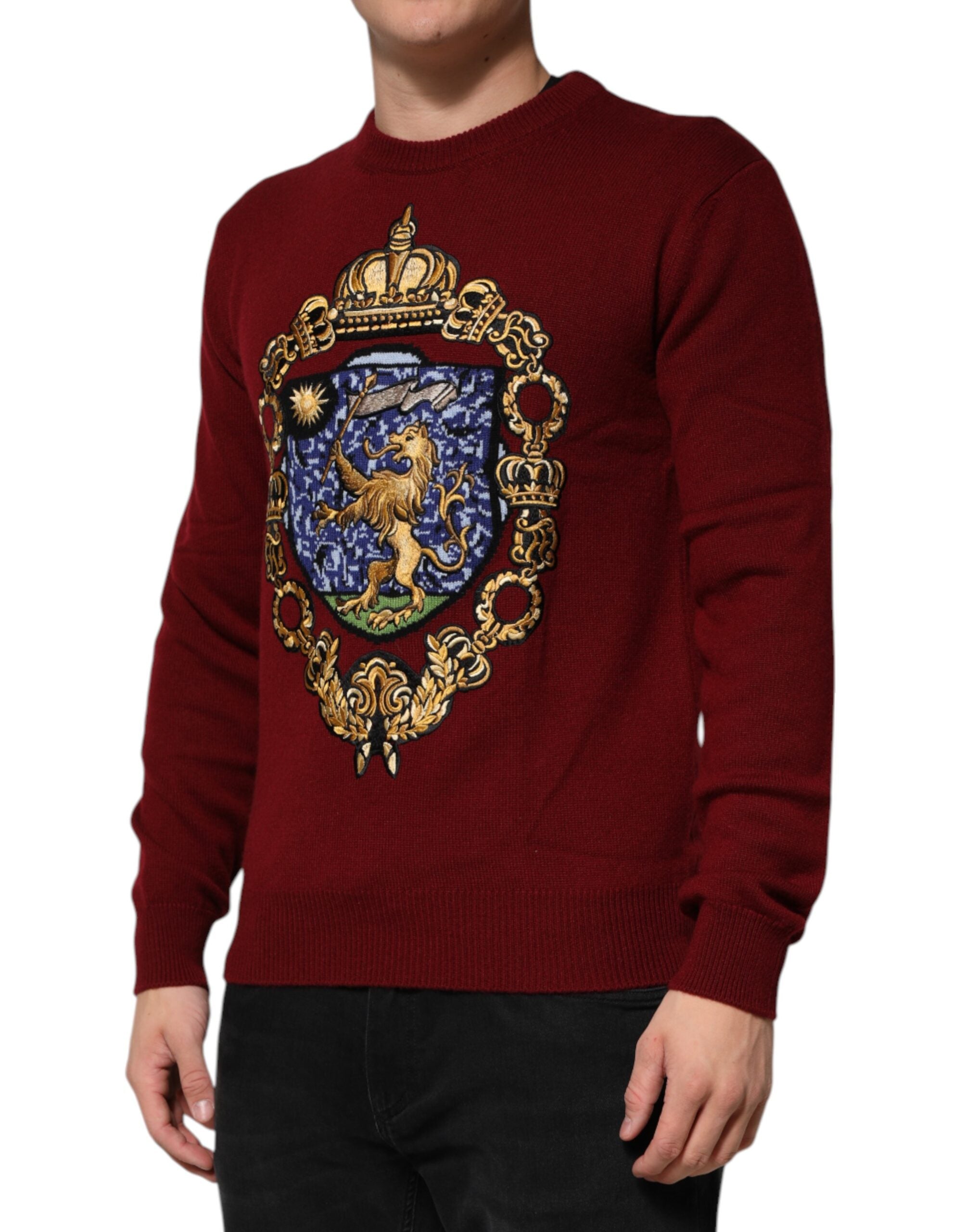 Dolce & Gabbana burgundy cashmere sweater with lion crest-3