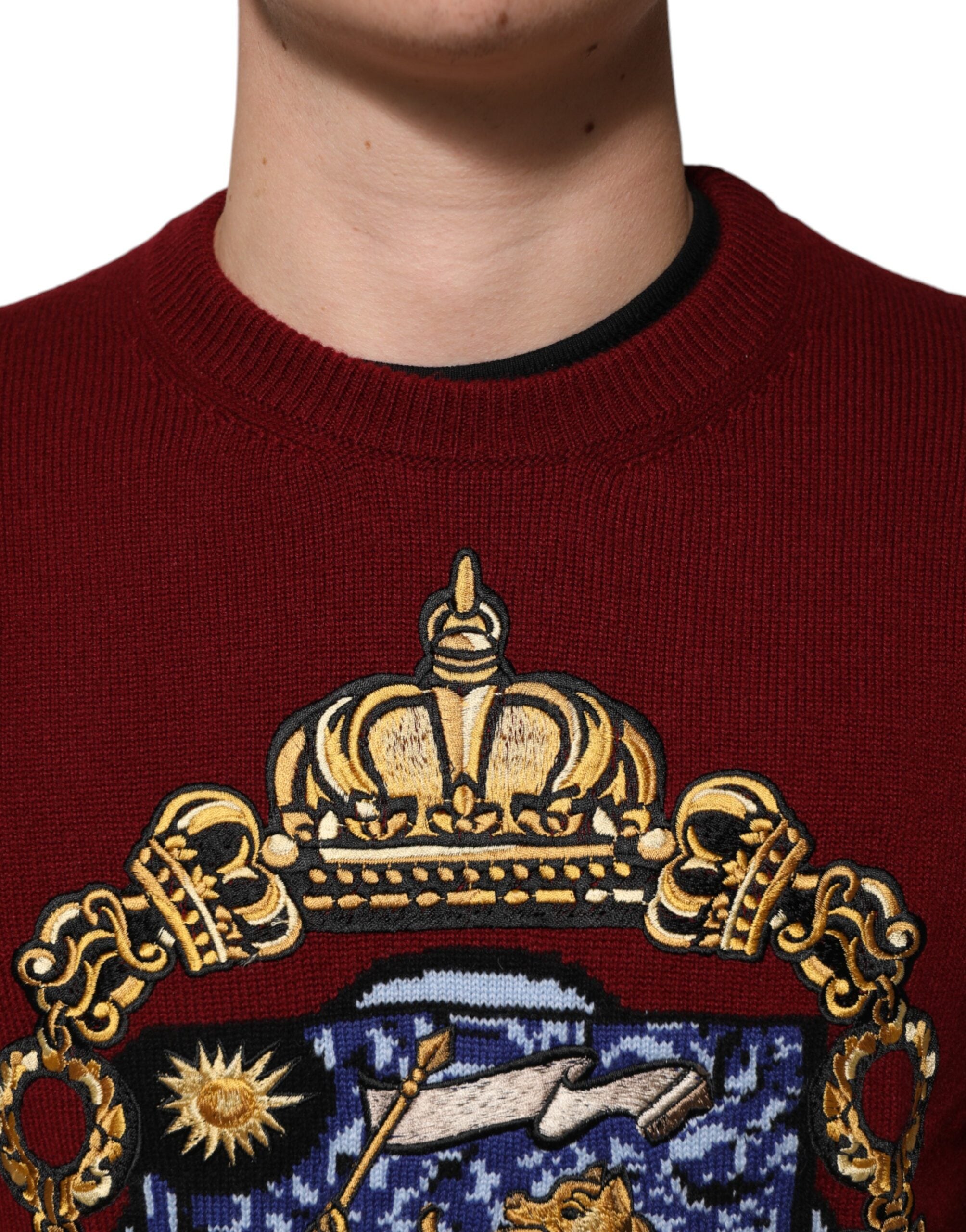 Dolce & Gabbana burgundy cashmere sweater with lion crest-5
