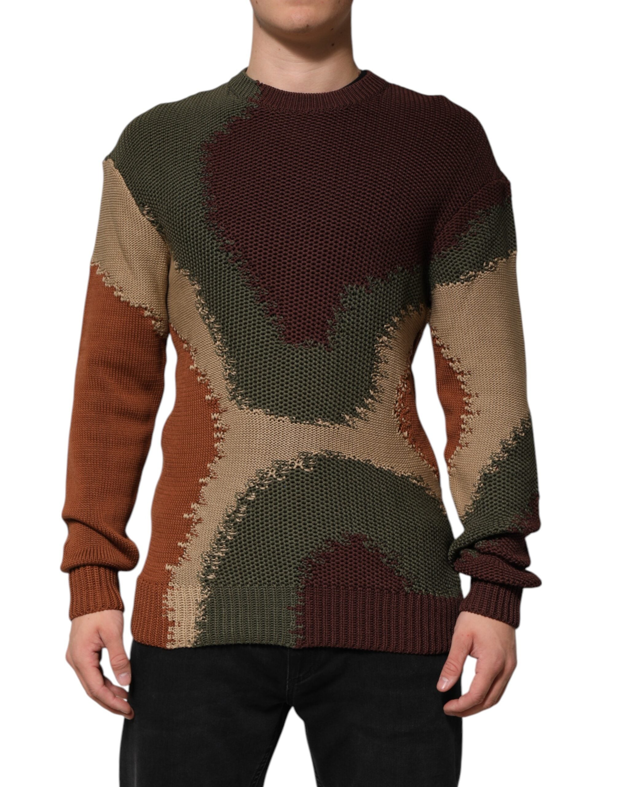 Dolce & Gabbana Multicolor Baumwolle Abstrakt Männer Pullover Sweater-1