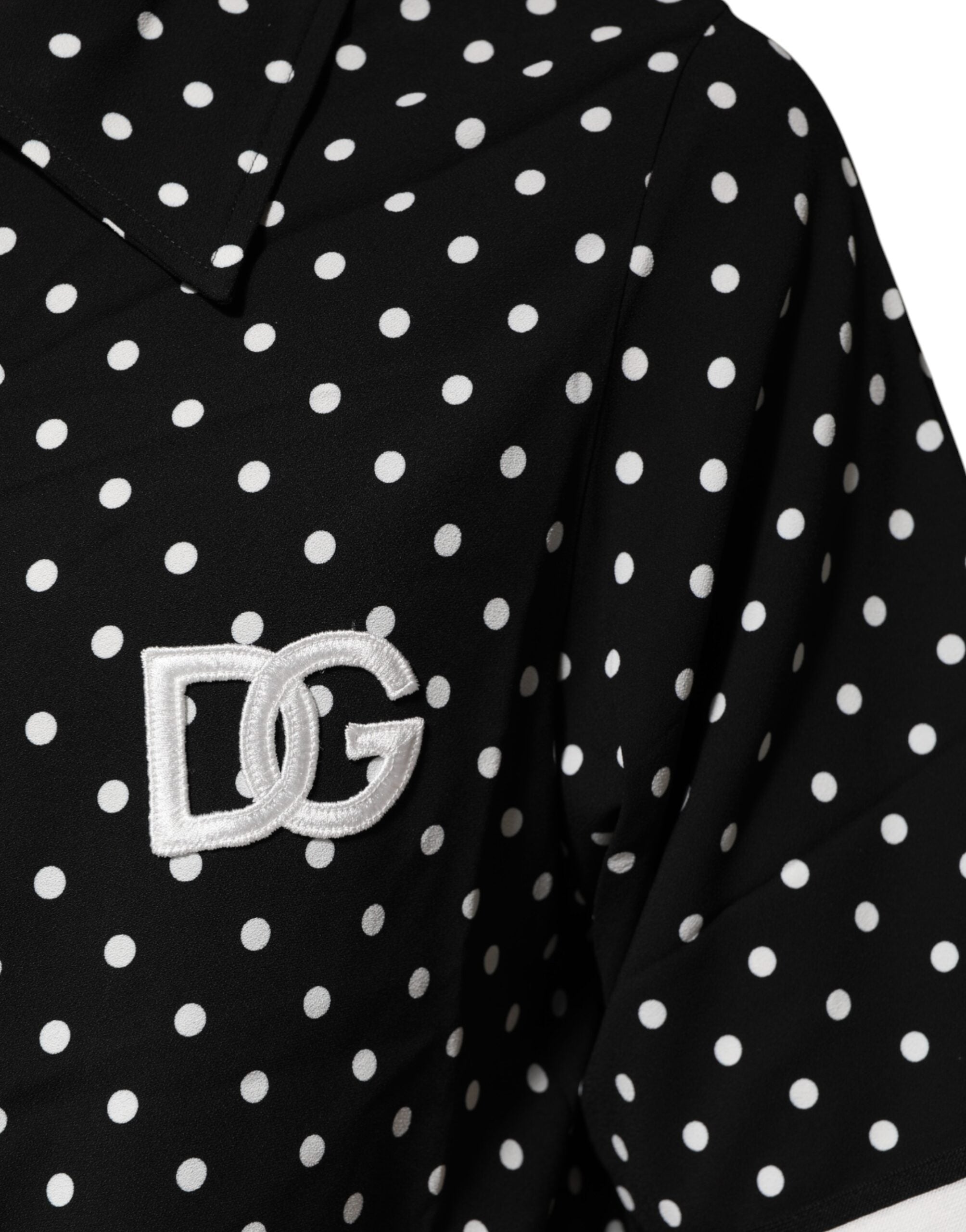 Dolce & Gabbana Schwarzes gepunktetes Polo-T-Shirt mit kurzen Ärmeln und Kragen-6