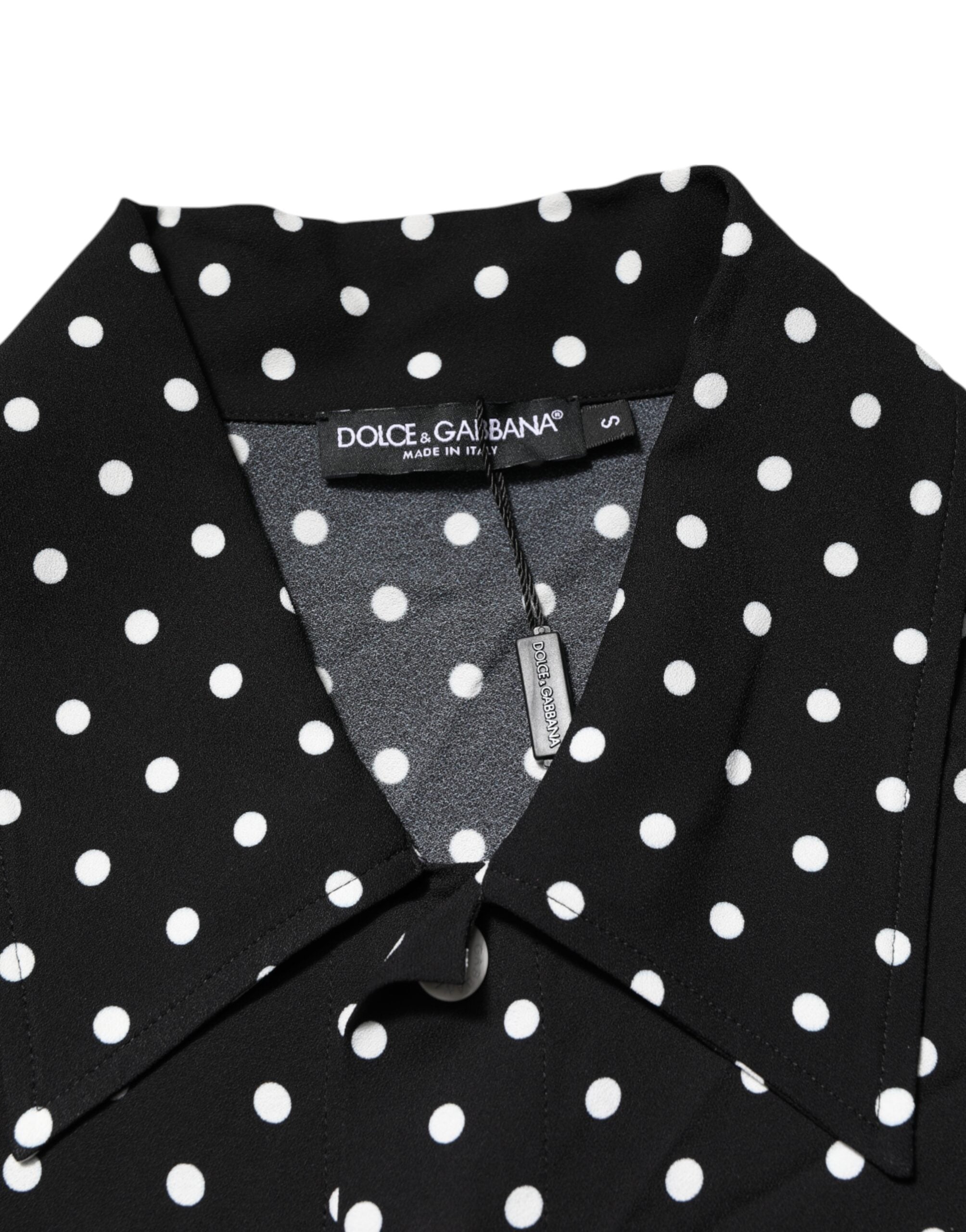 Dolce & Gabbana Schwarzes gepunktetes Polo-T-Shirt mit kurzen Ärmeln und Kragen-7