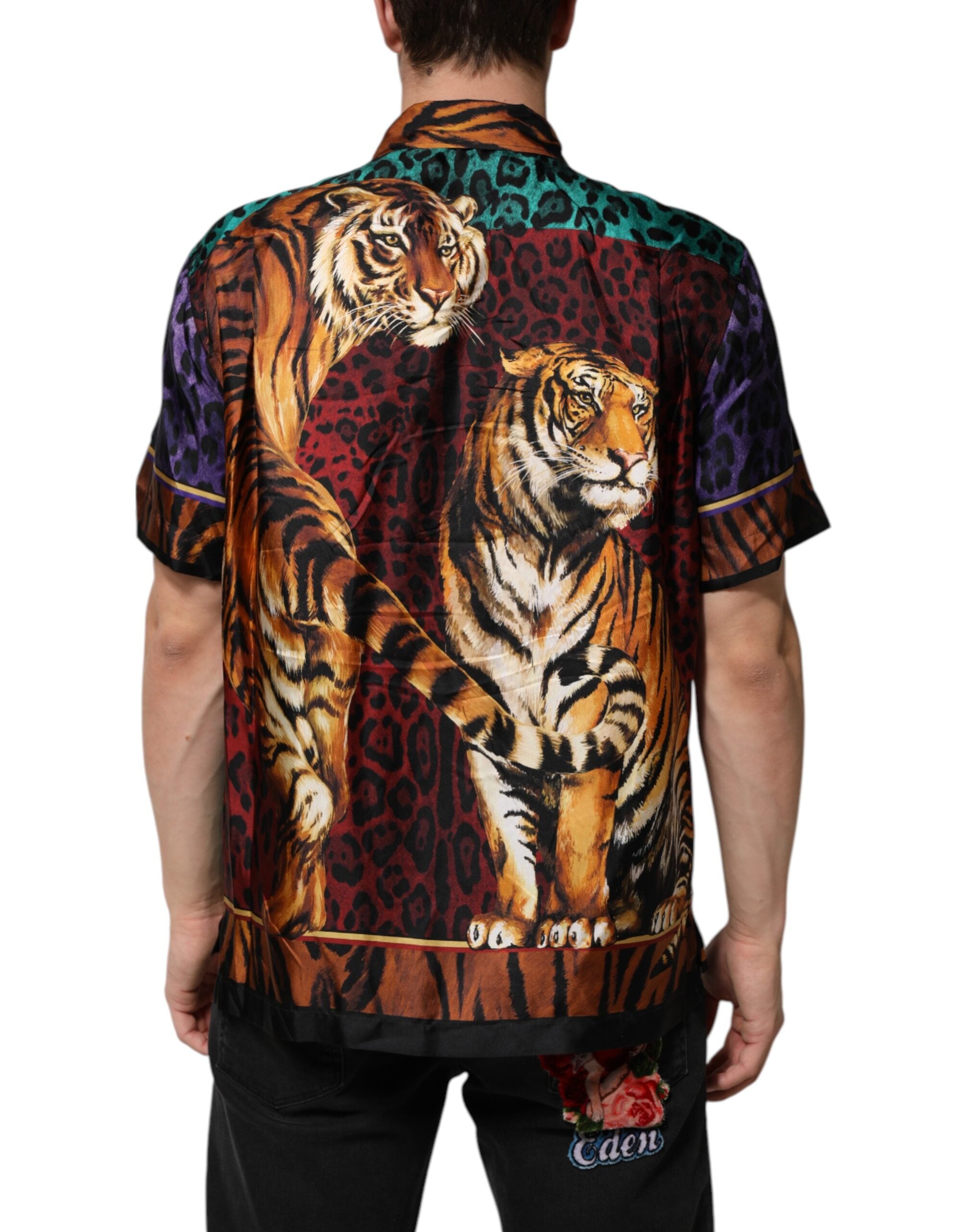 Dolce & Gabbana Mehrfarbiges Tiger-T-Shirt aus Seide mit Hawaii-Print-4