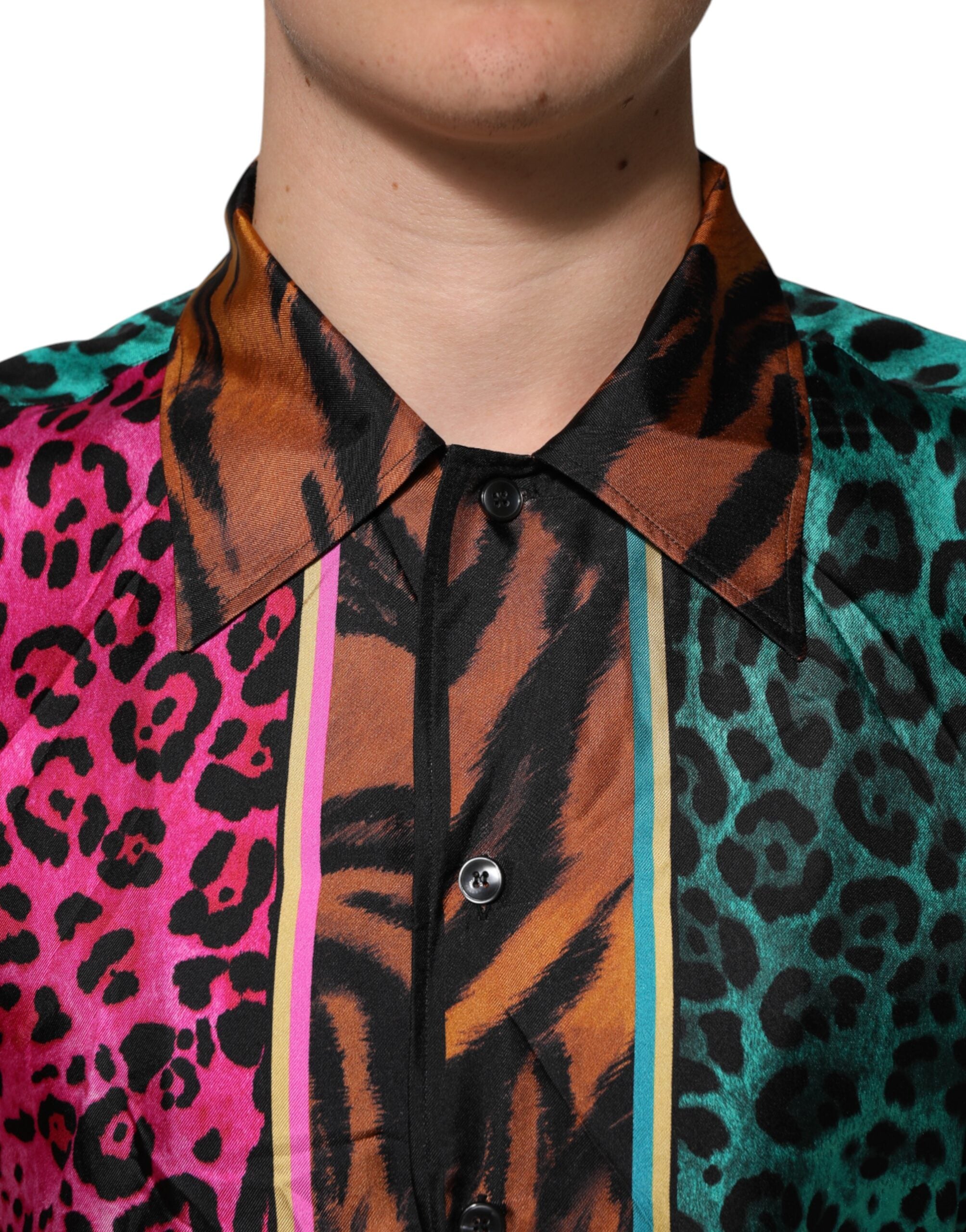 Dolce & Gabbana Mehrfarbiges Tiger-T-Shirt aus Seide mit Hawaii-Print-5