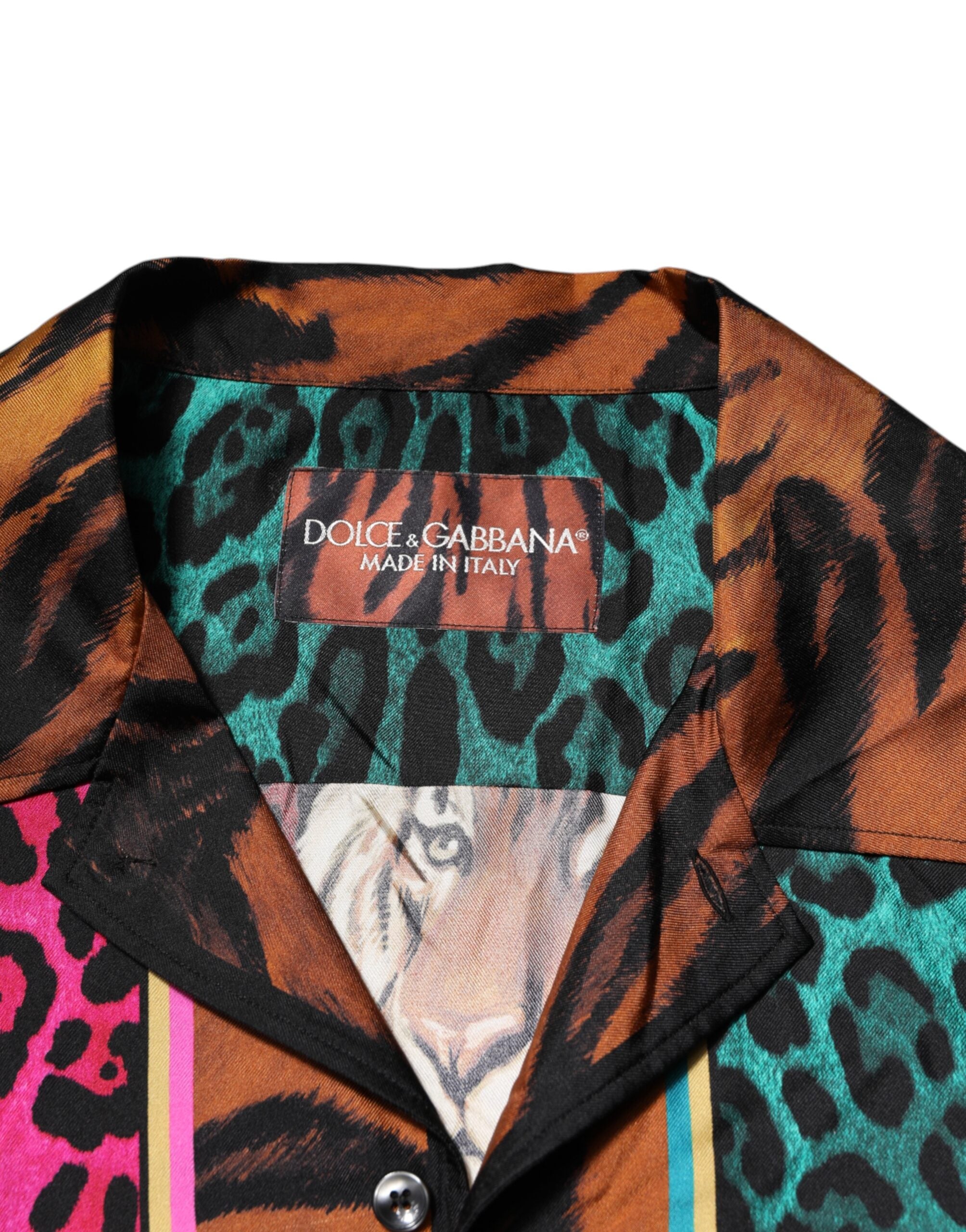 Dolce & Gabbana Mehrfarbiges Tiger-T-Shirt aus Seide mit Hawaii-Print-6