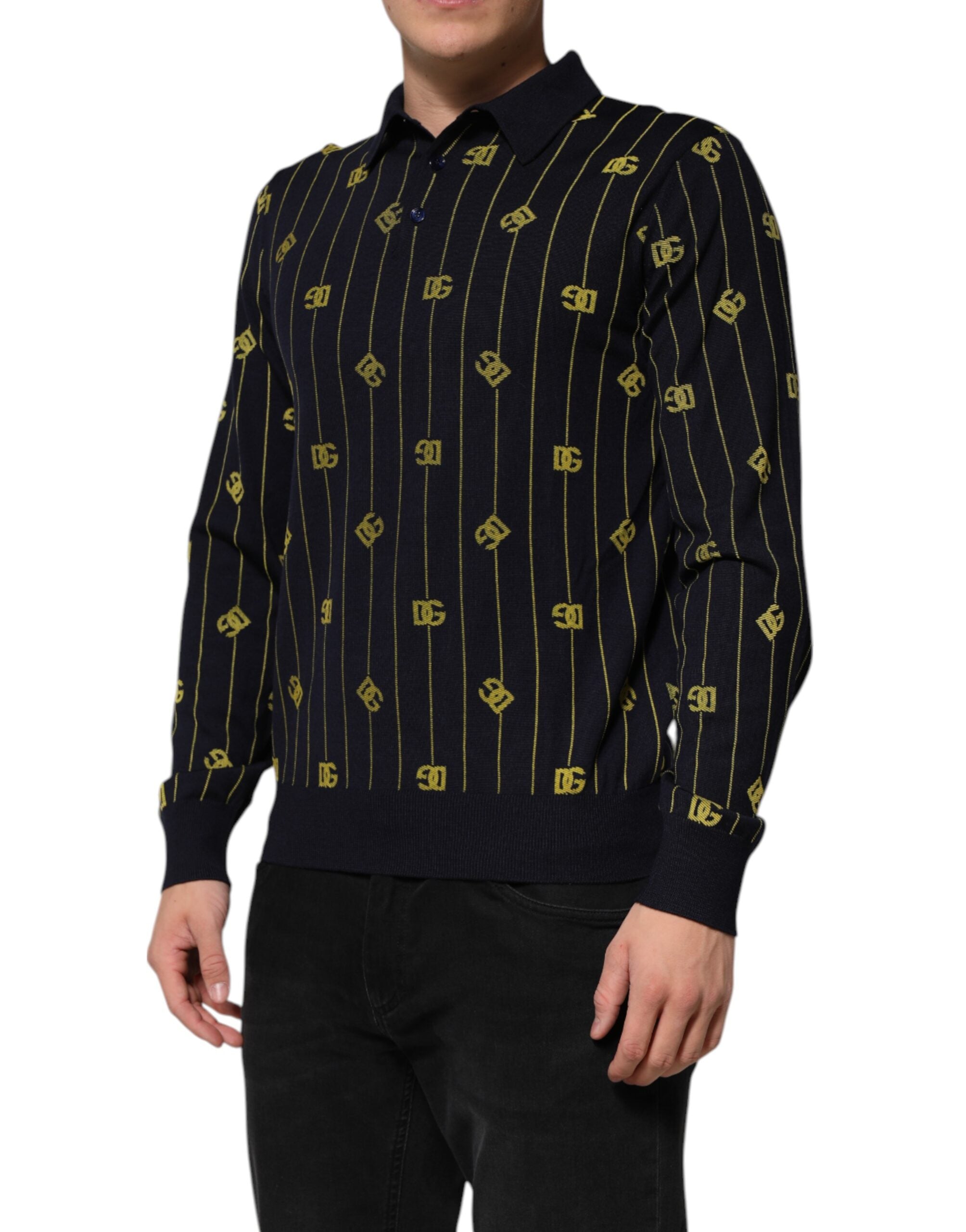 Dolce & Gabbana Schwarzes Logo-Jacquard-Strick-Poloshirt T-Shirt-3