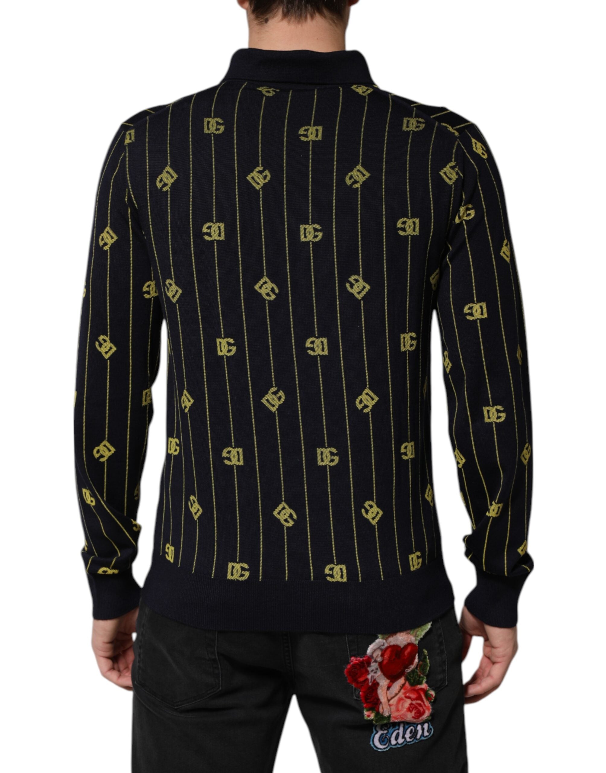 Dolce & Gabbana Schwarzes Logo-Jacquard-Strick-Poloshirt T-Shirt-4