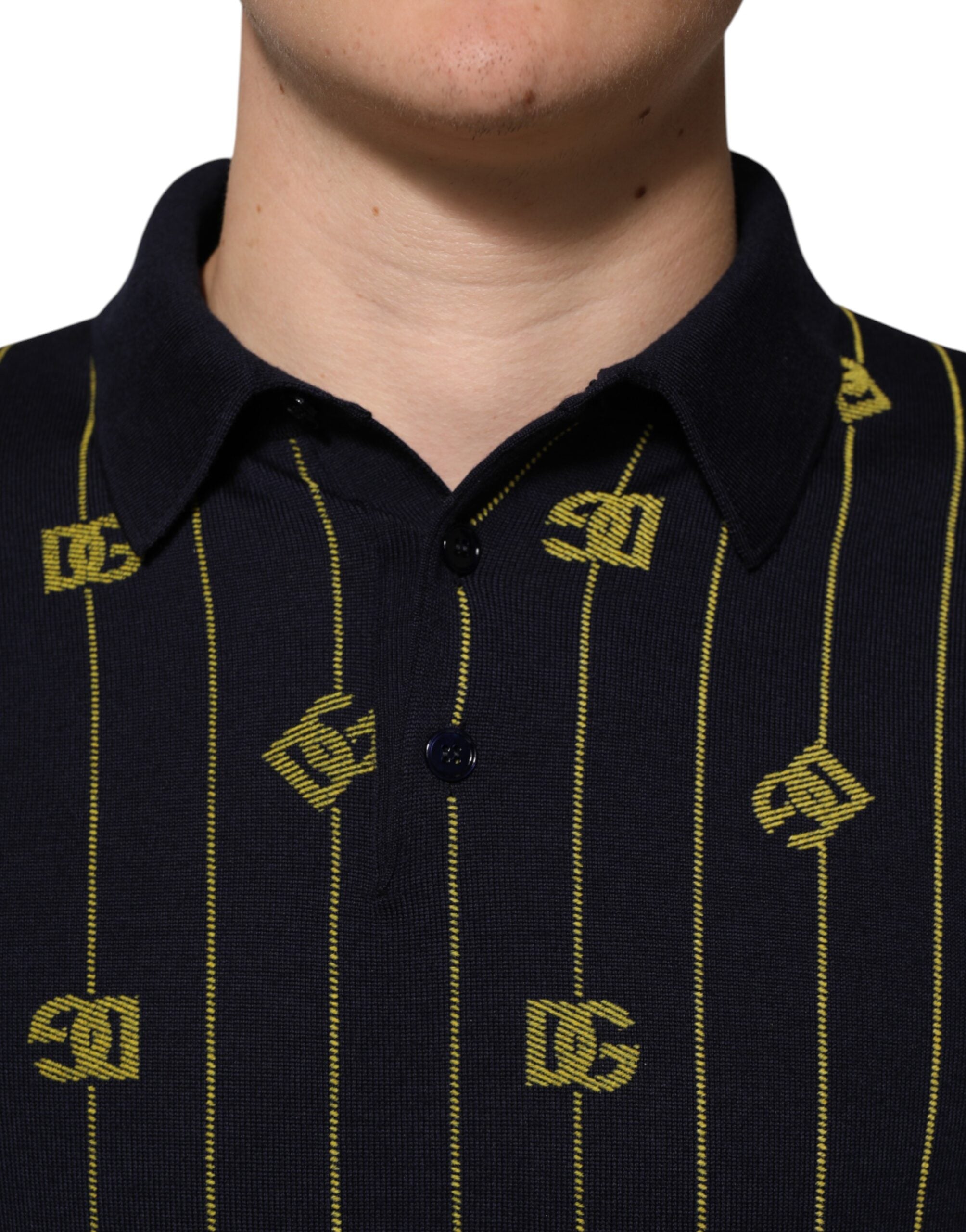 Dolce & Gabbana Schwarzes Logo-Jacquard-Strick-Poloshirt T-Shirt-5