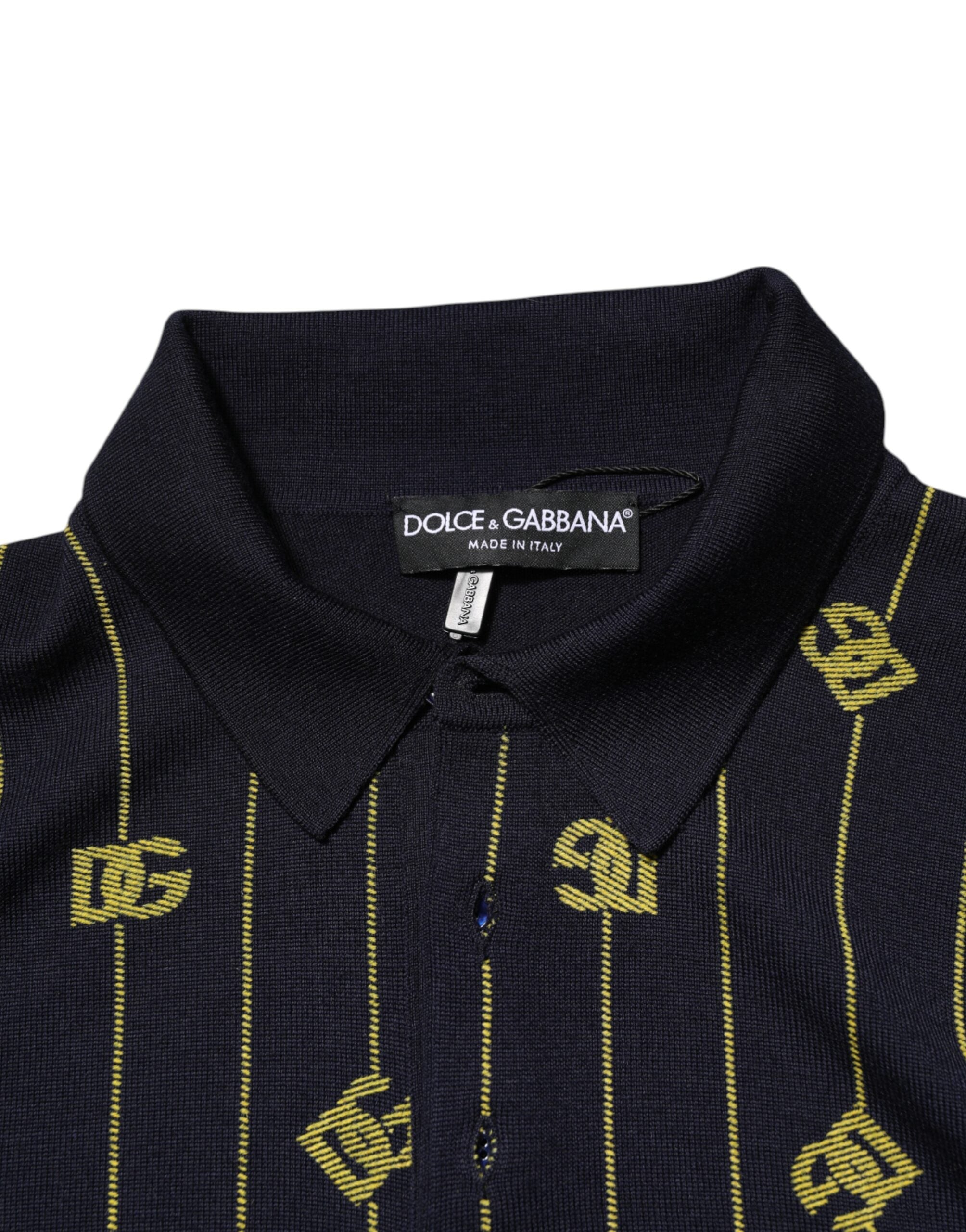 Dolce & Gabbana Schwarzes Logo-Jacquard-Strick-Poloshirt T-Shirt-7