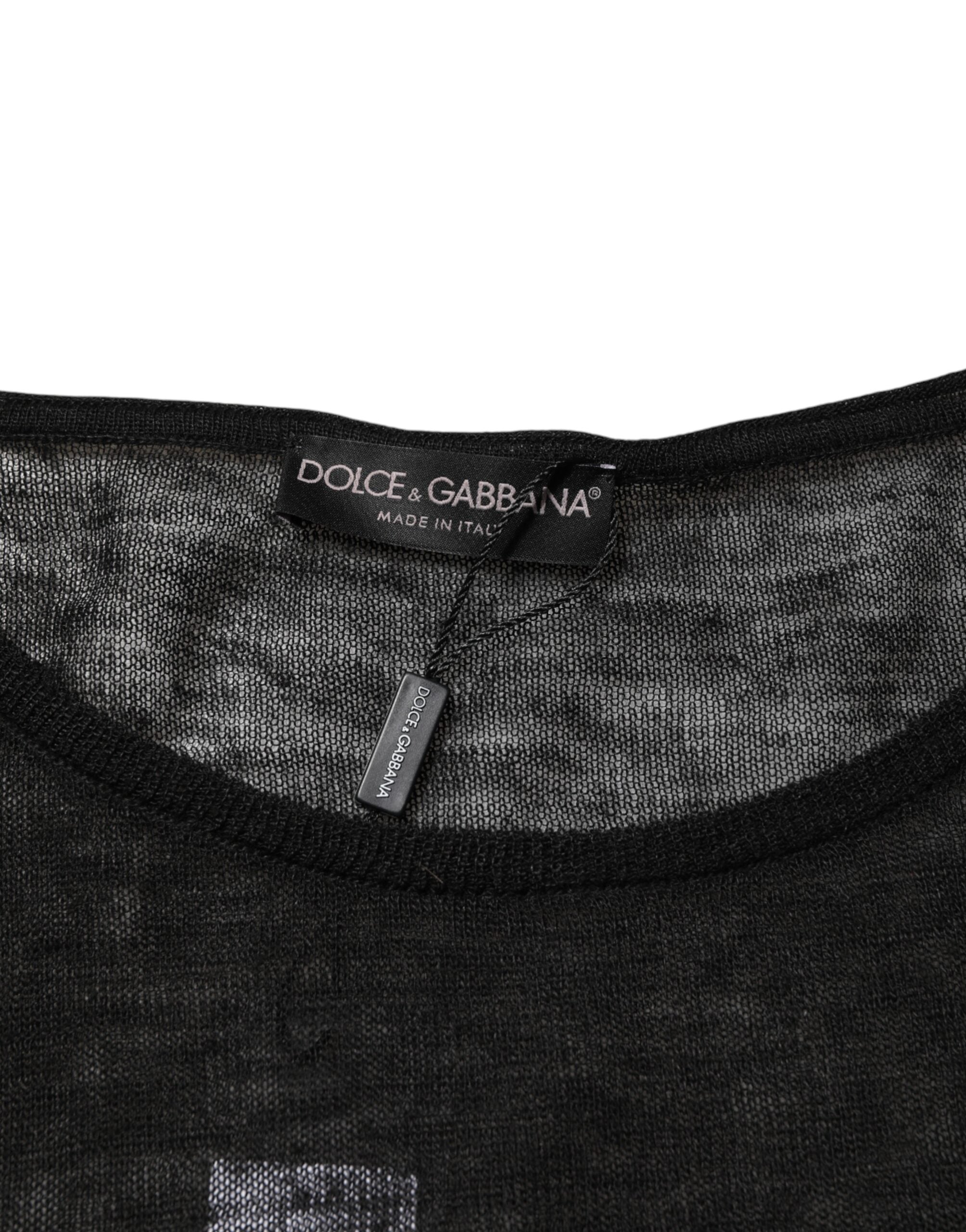 Camiseta de malla de lino negra con mangas largas rasgadas de Dolce & Gabbana-5