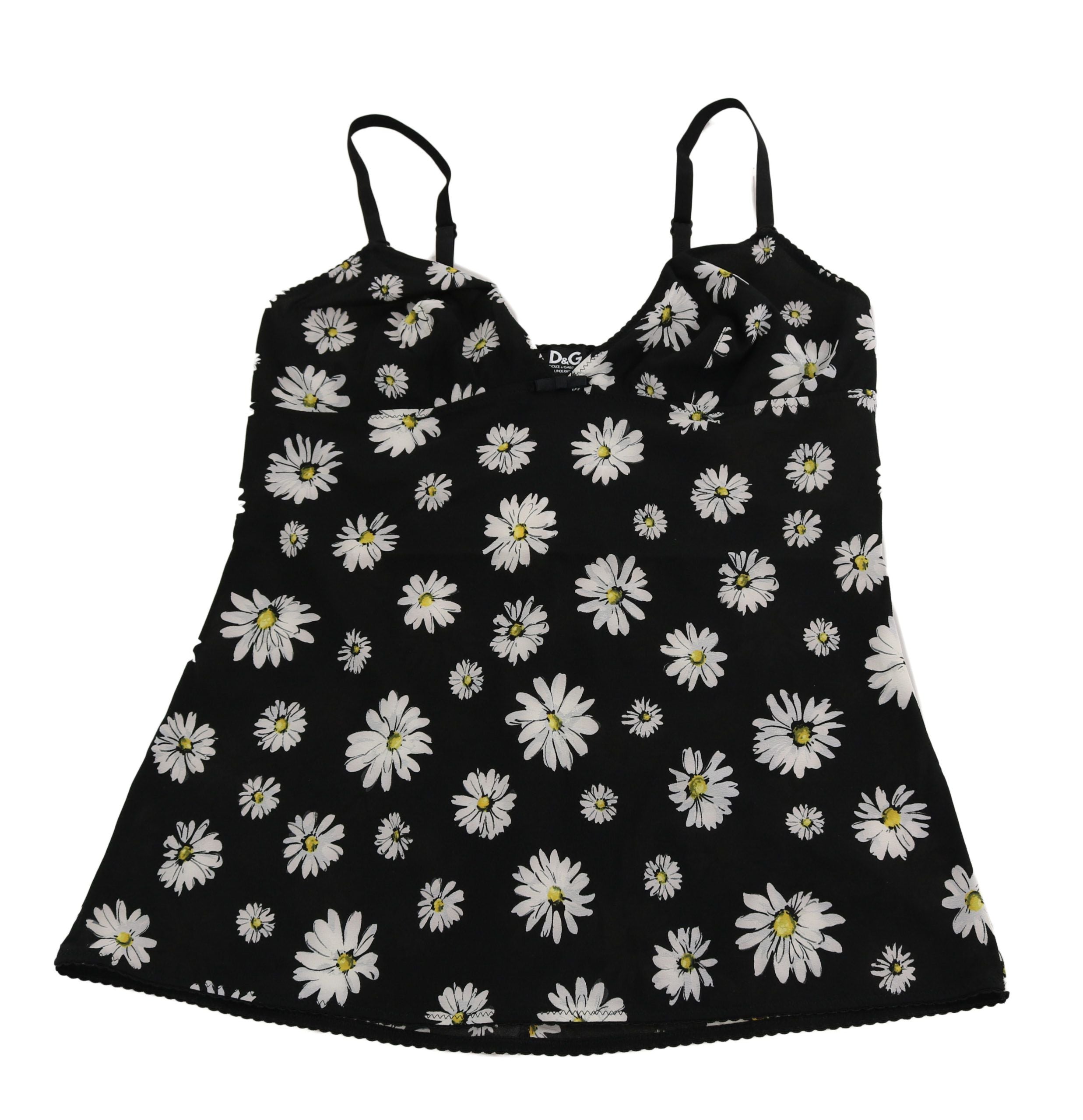 Dolce & Gabbana Black Daisy Print Dress Lingerie Chemisole-3