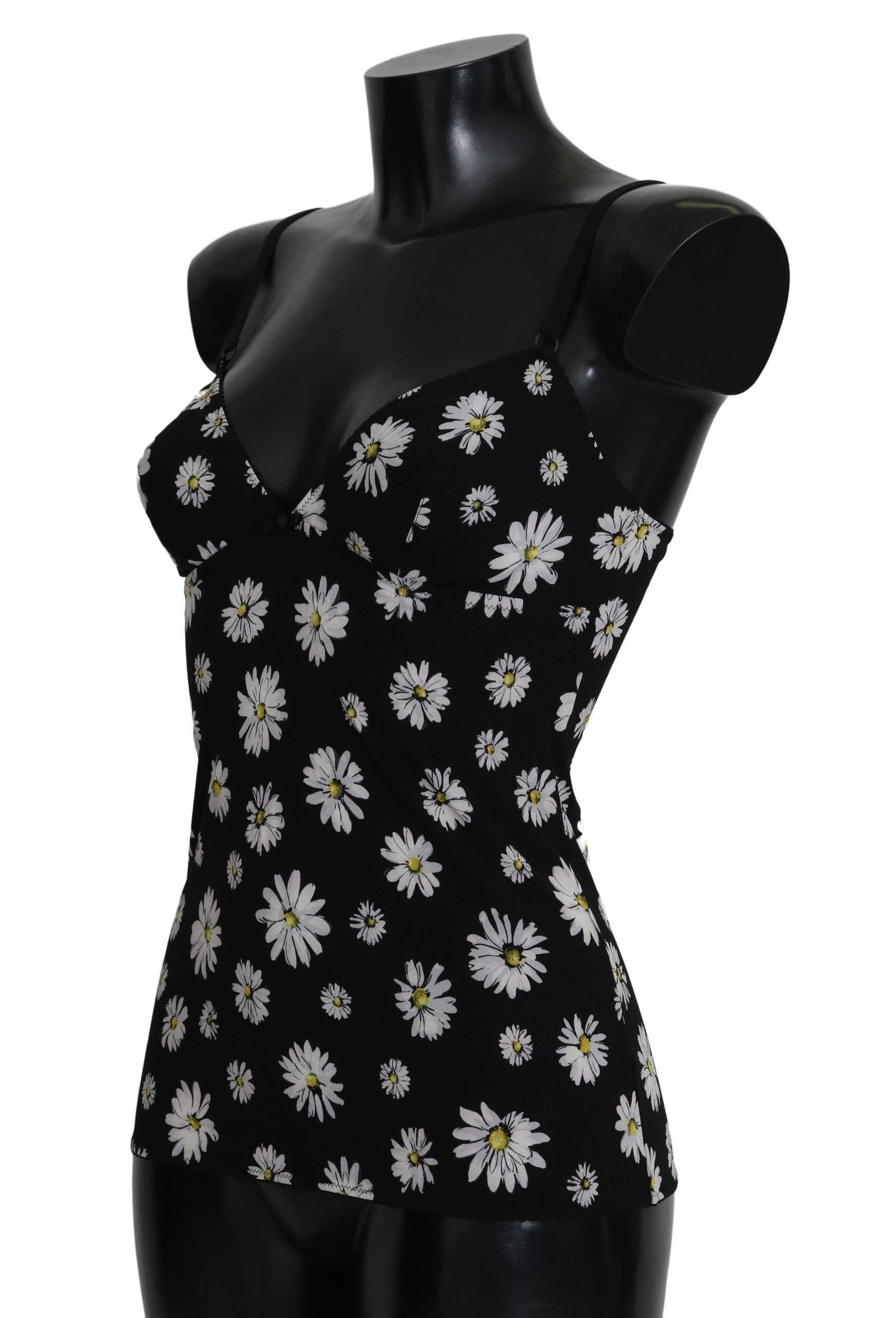 Dolce & Gabbana Black Daisy Print Dress Lingerie Chemisole-4
