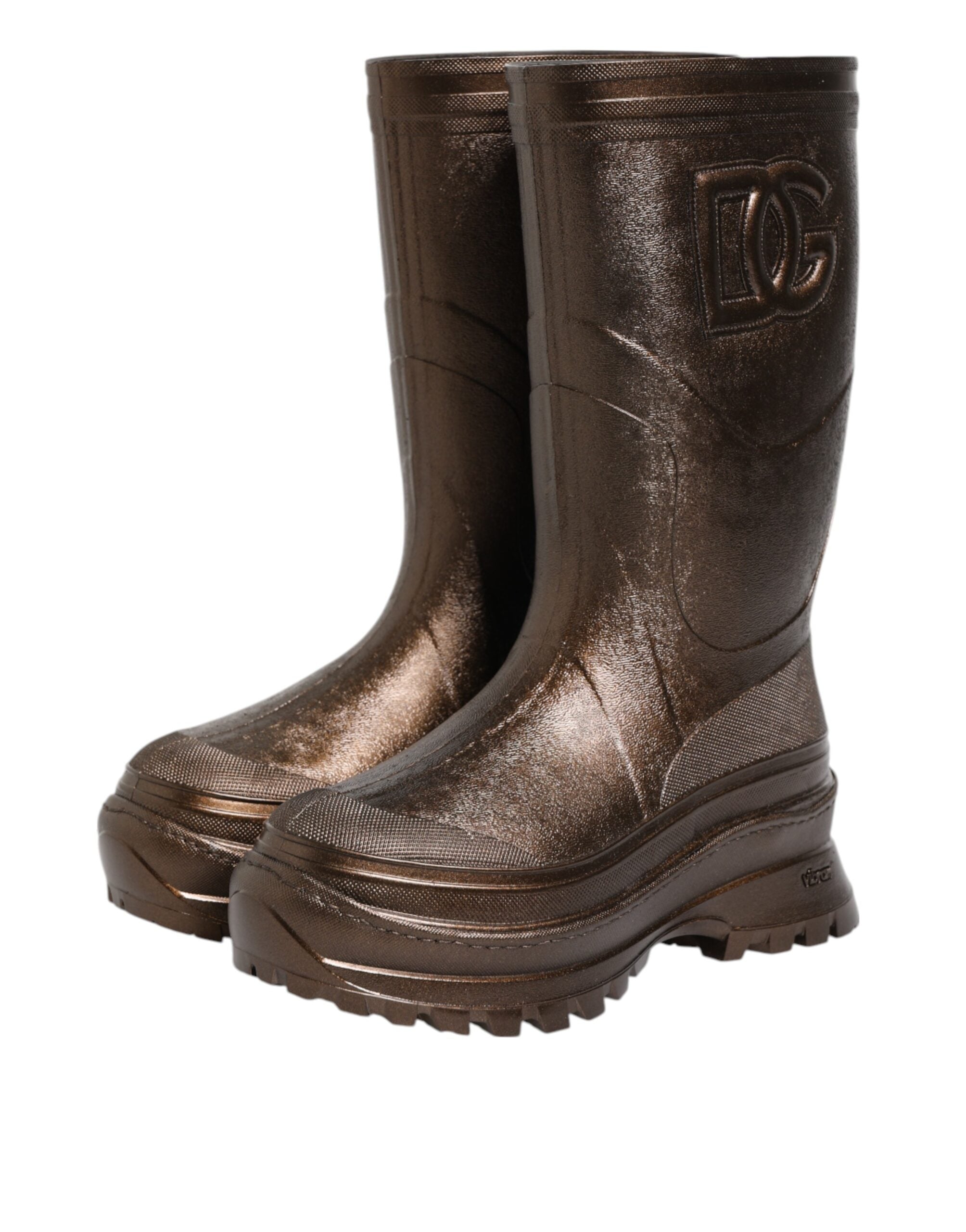 Dolce & Gabbana Metallic Bronze Pull On Regen Stiefel Schuhe-5