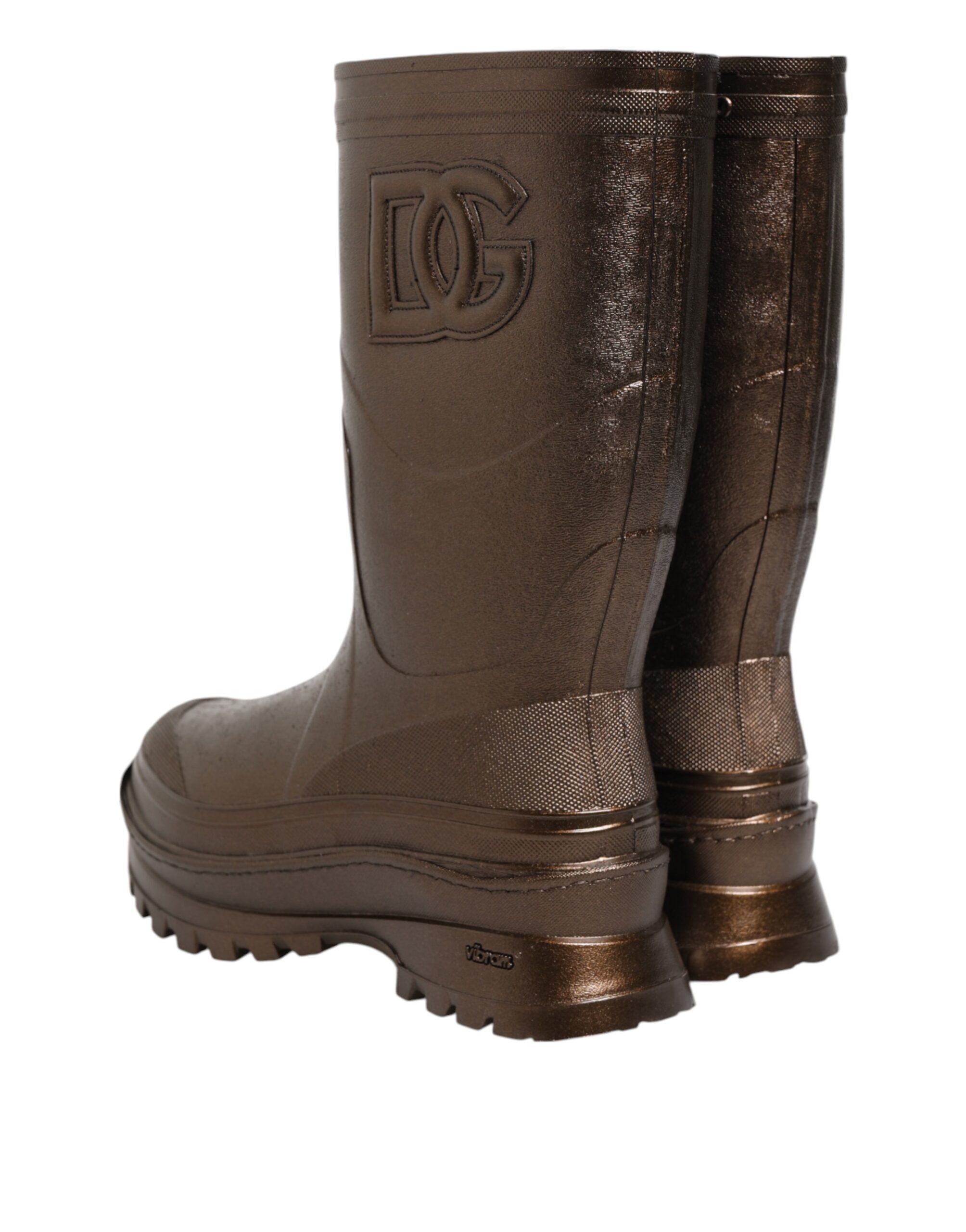 Dolce & Gabbana Metallic Bronze Pull On Regen Stiefel Schuhe-6