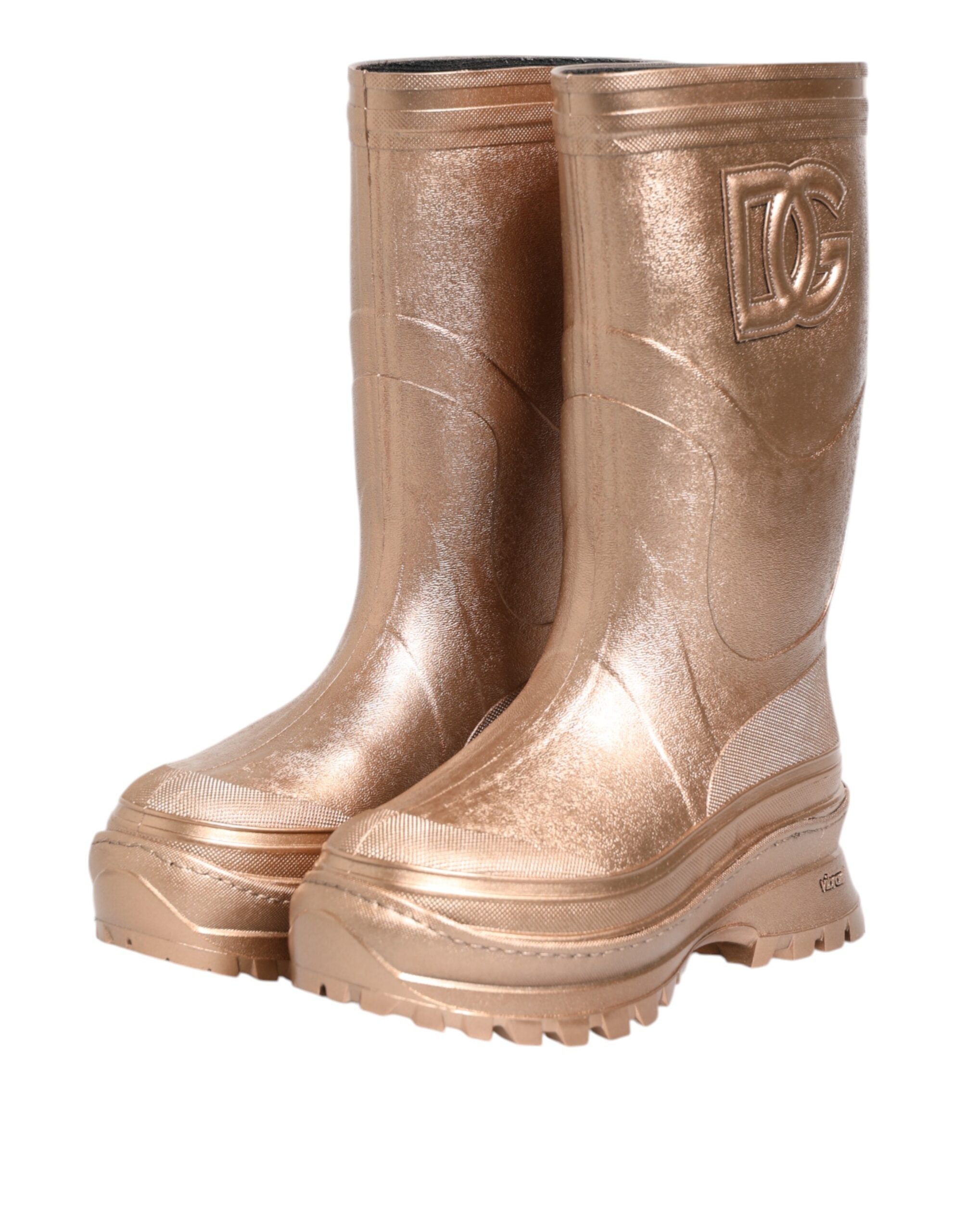 Dolce & Gabbana Rose Gold Gummi Pull On Regen Stiefel Schuhe-5