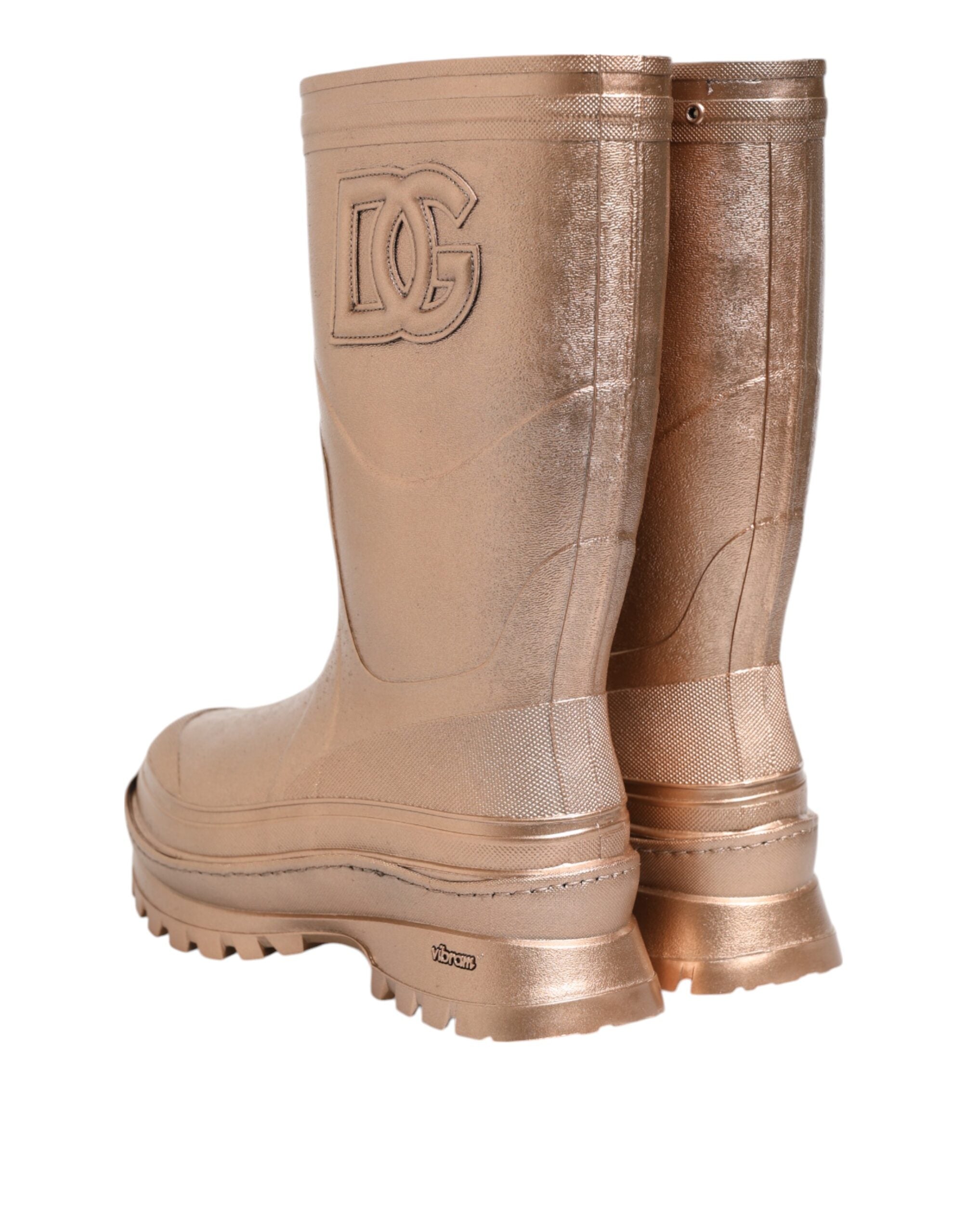 Dolce & Gabbana Rose Gold Gummi Pull On Regen Stiefel Schuhe-6