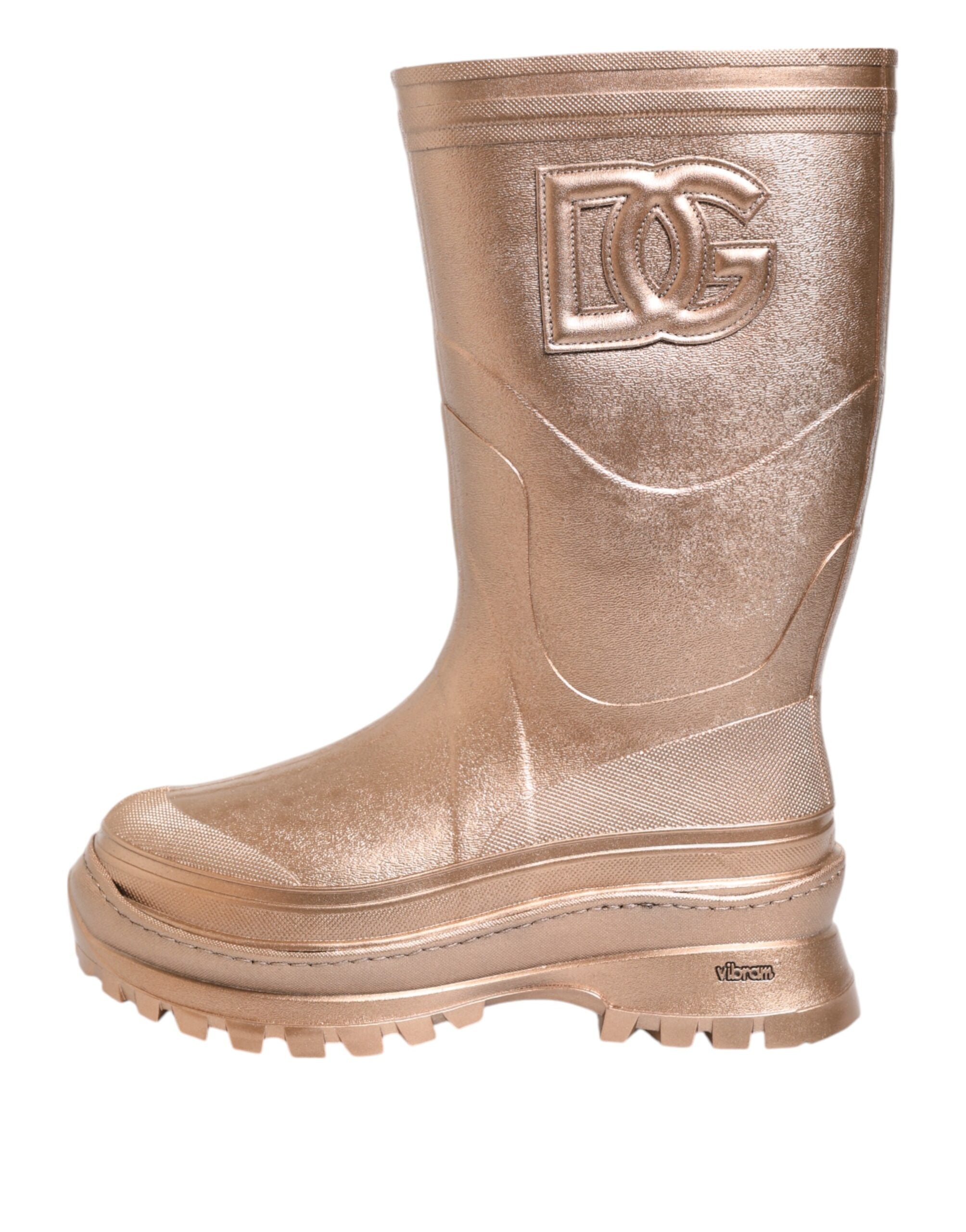 Dolce & Gabbana Rose Gold Gummi Pull On Regen Stiefel Schuhe-2