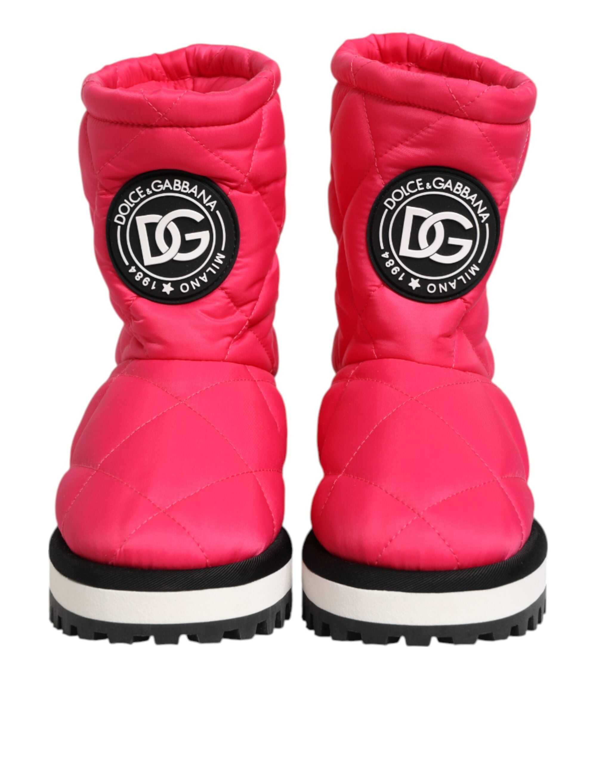 Dolce & Gabbana Rosa Weiß Viskose Gepolsterte Mittlere Wadenstiefel Schuhe-3