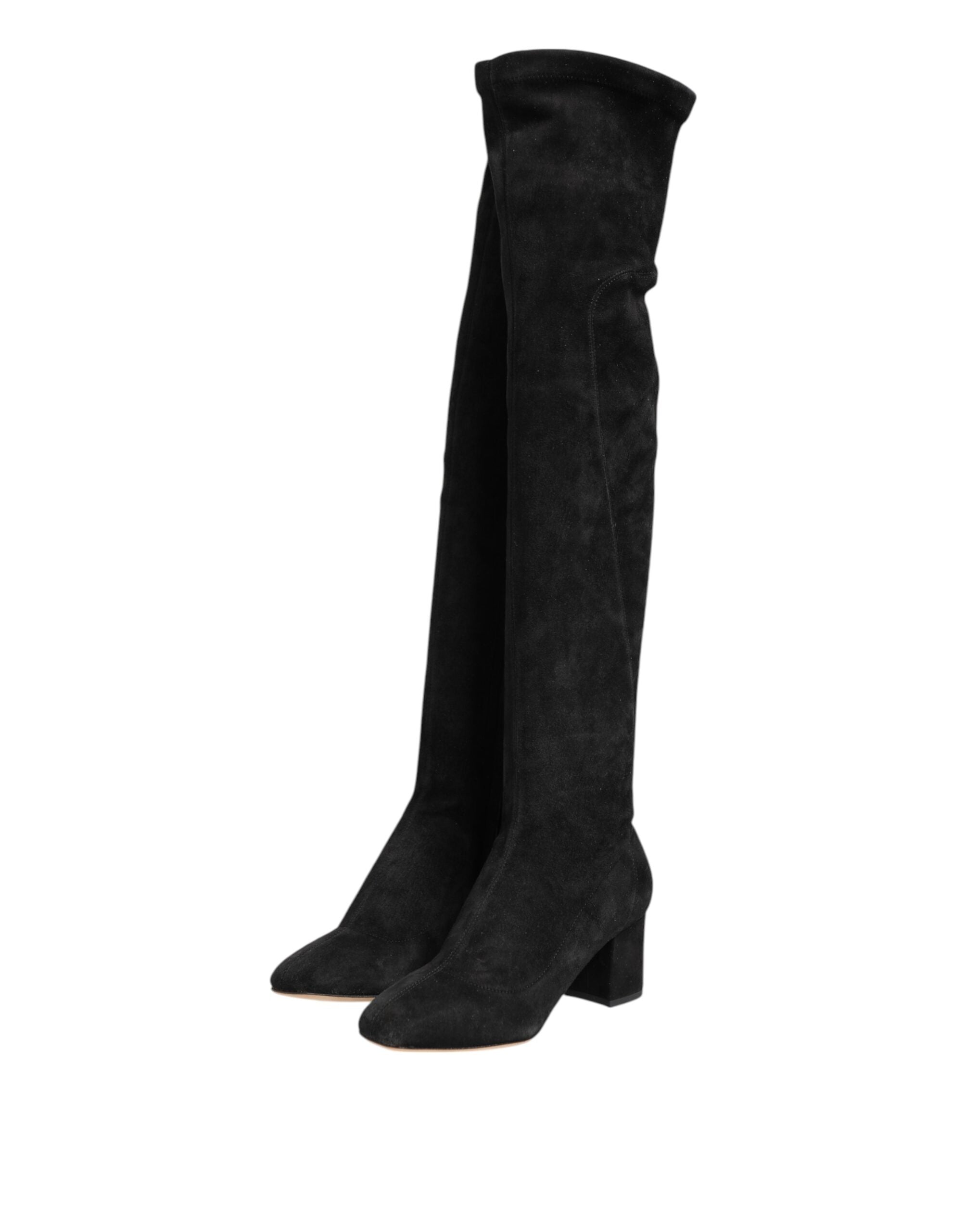 Dolce & Gabbana Black knee-high suede boots-5