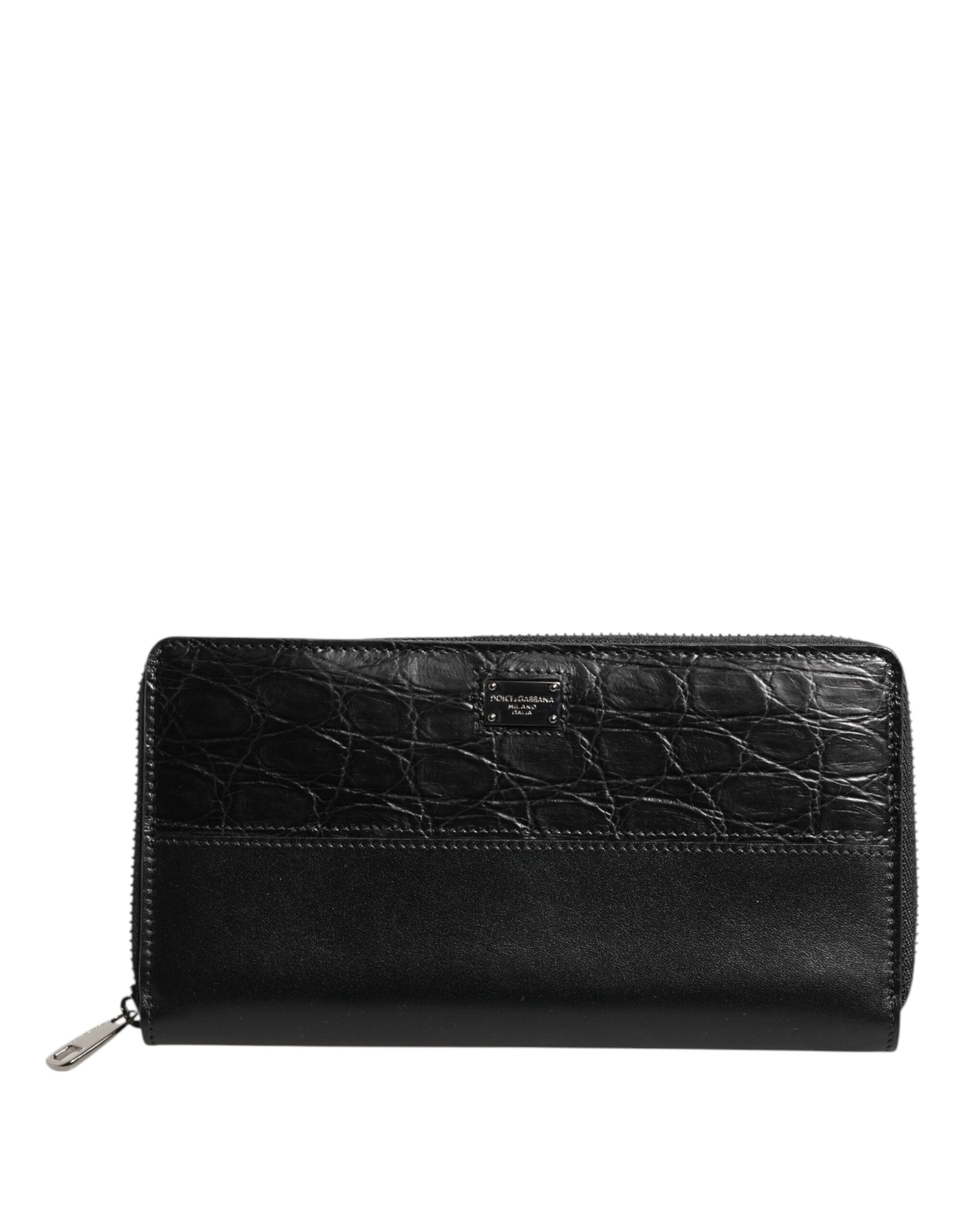 Dolce & Gabbana Black Leather Logo Plaque Zip Around Continental Wallet-2