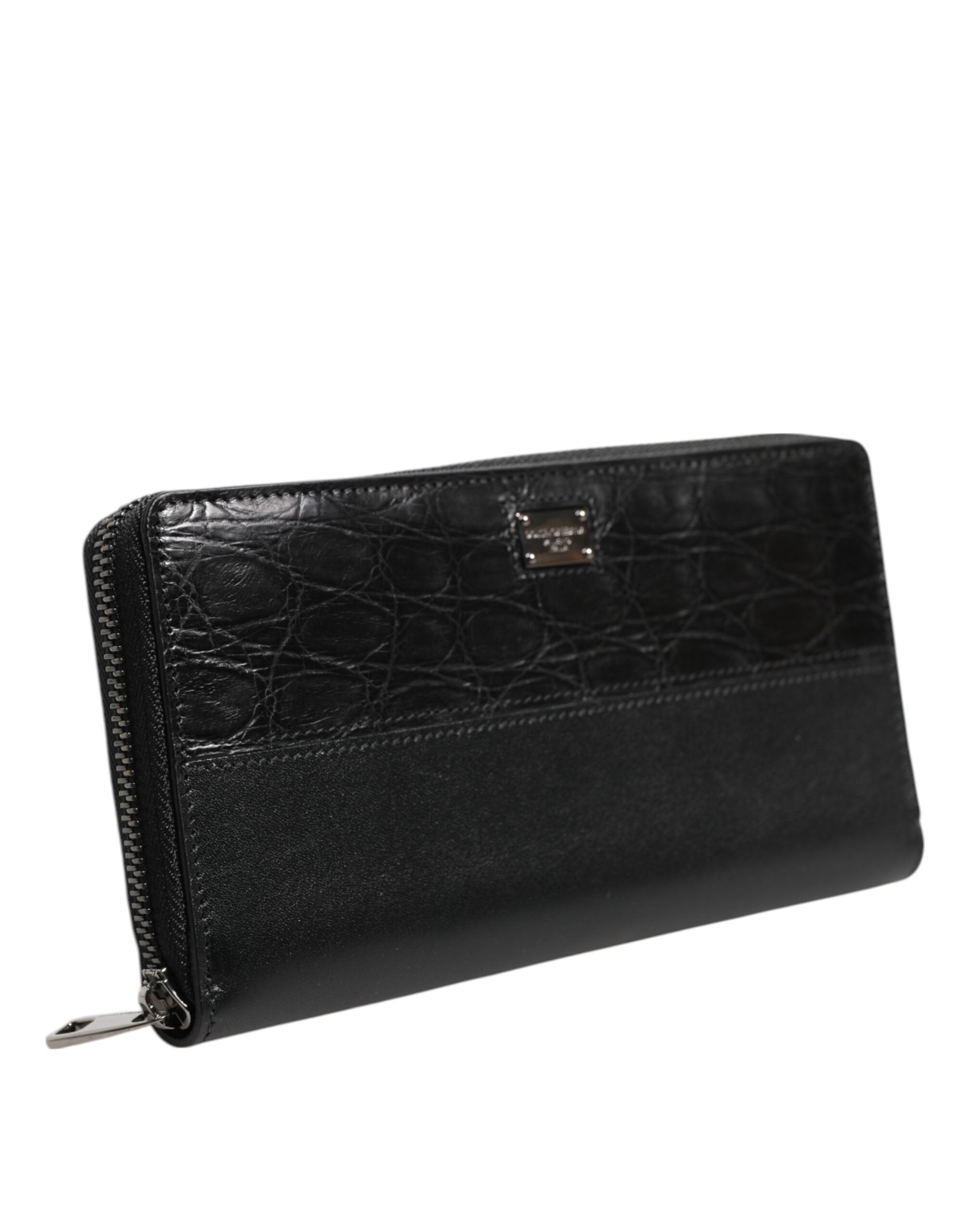 Dolce & Gabbana Black Leather Logo Plaque Zip Around Continental Wallet-3