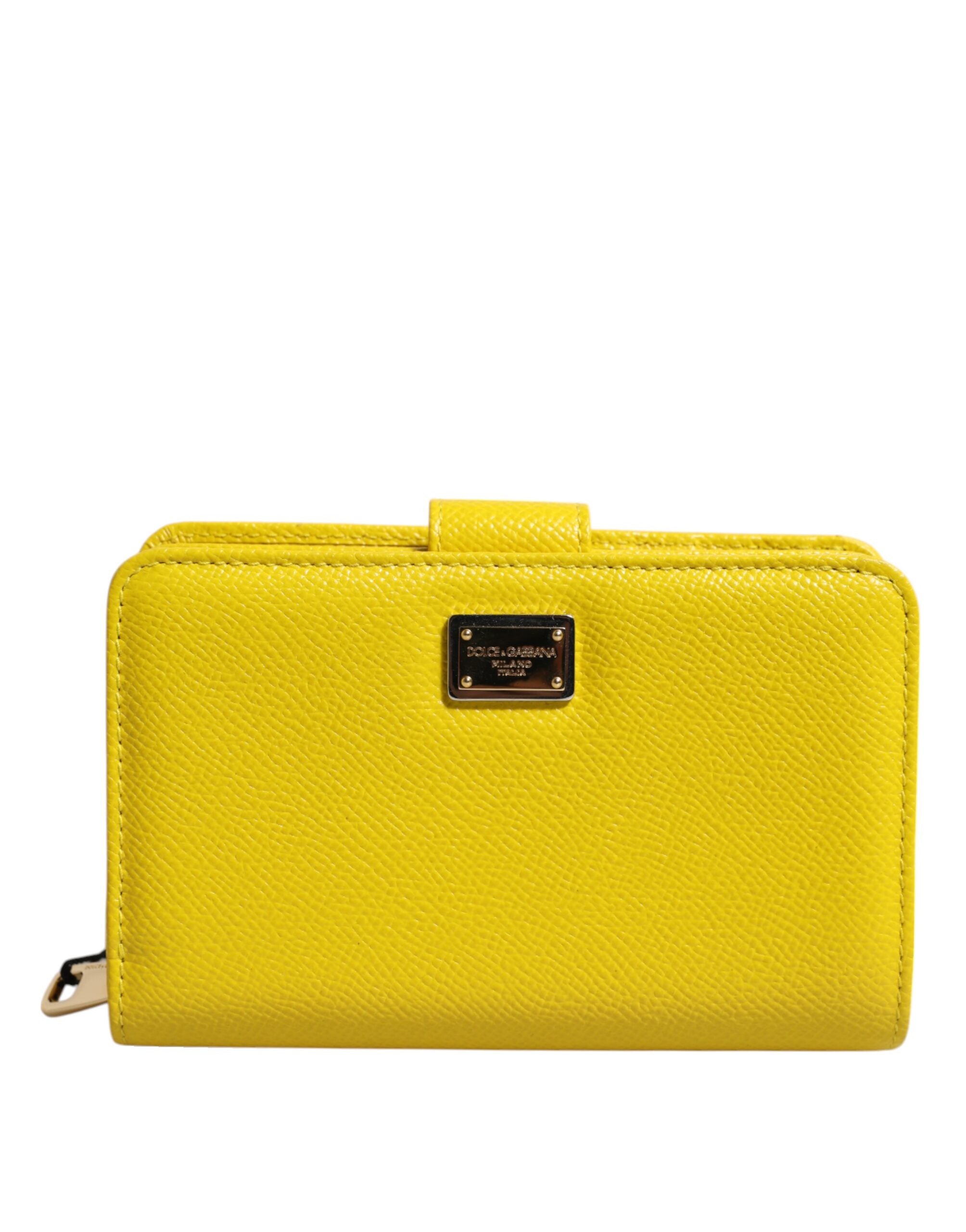 Dolce & Gabbana Yellow Leather Bifold Continental Clutch Wallet-2