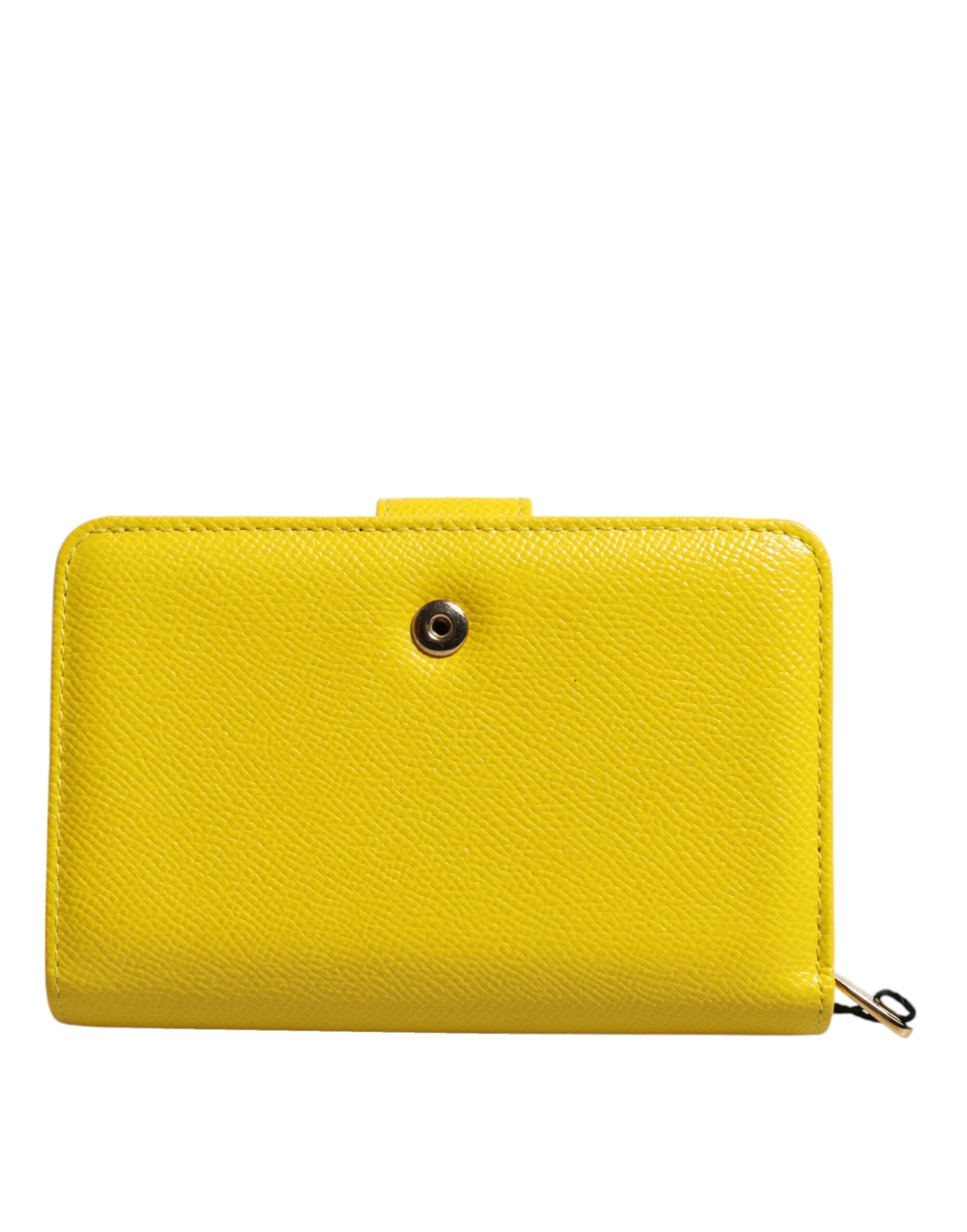 Dolce & Gabbana Yellow Leather Bifold Continental Clutch Wallet-4