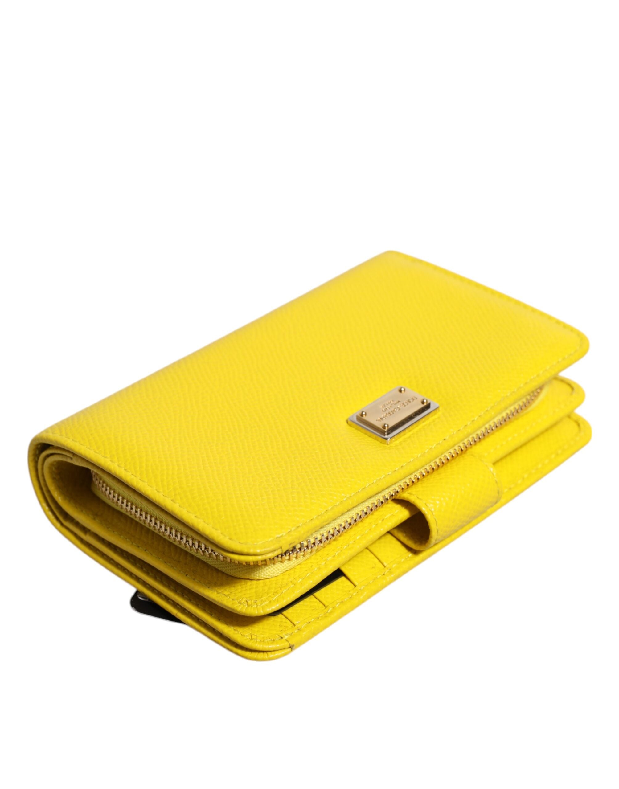 Dolce & Gabbana Yellow Leather Bifold Continental Clutch Wallet-5