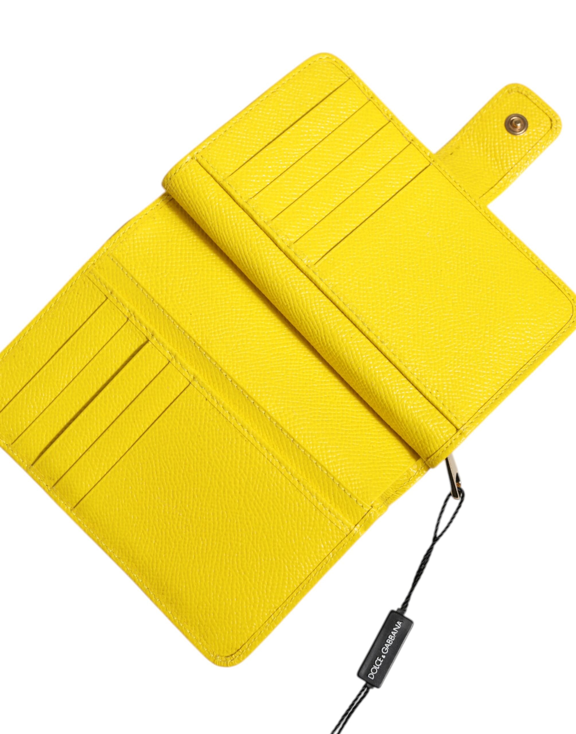 Dolce & Gabbana Yellow Leather Bifold Continental Clutch Wallet-6