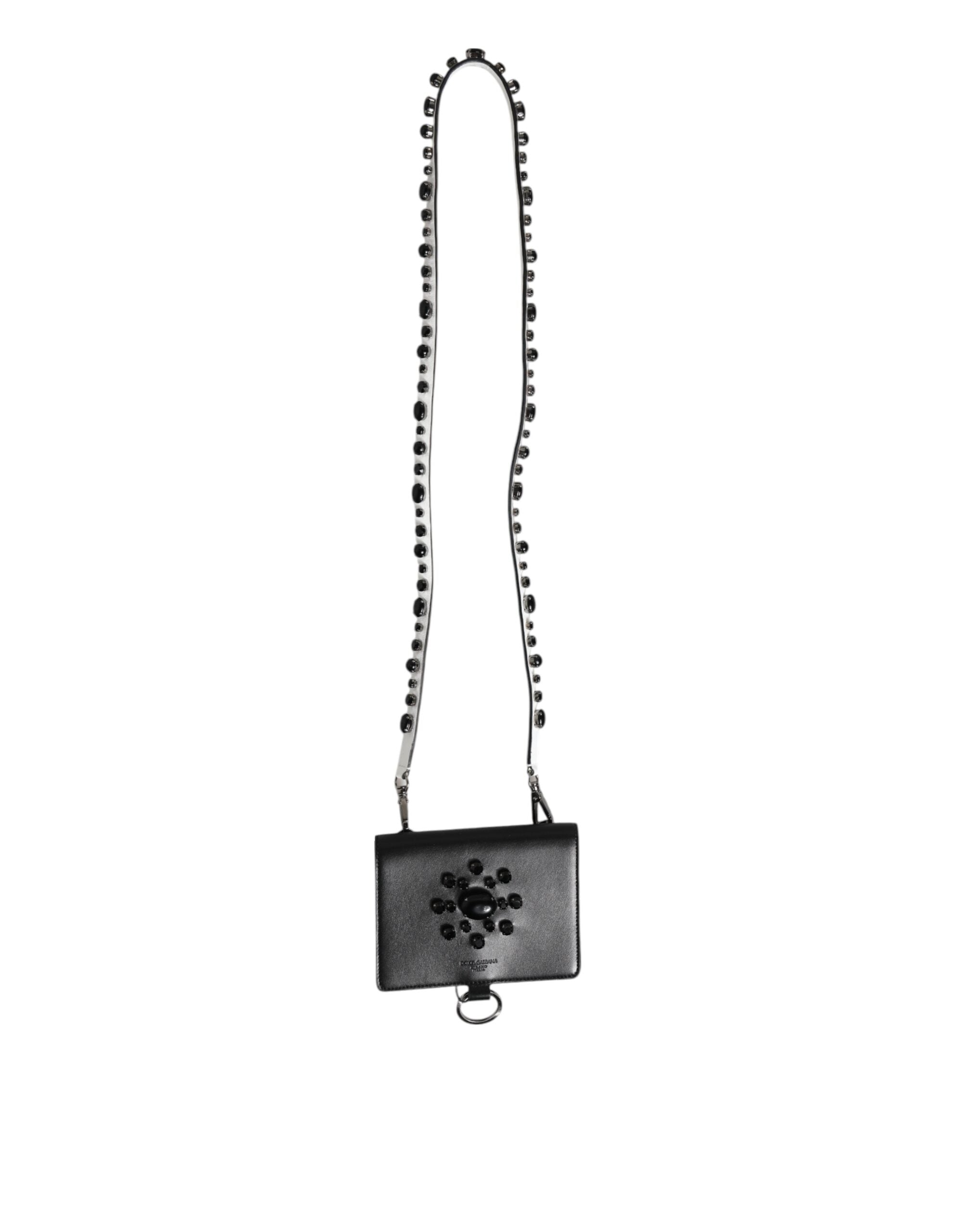 Dolce & Gabbana Schwarzes Leder Crystal verschönert Kartenhalter Brieftasche-2