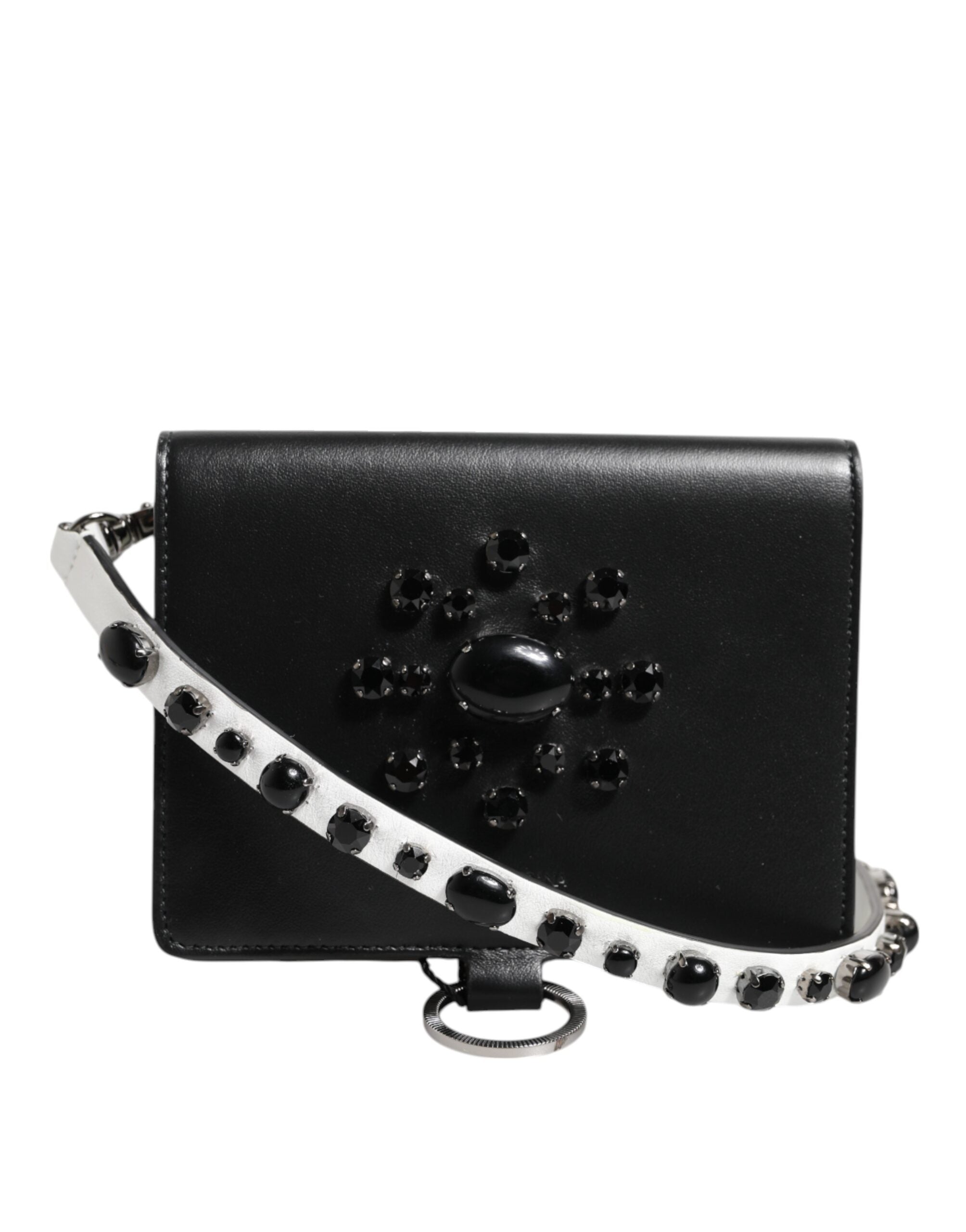 Dolce & Gabbana Schwarzes Leder Crystal verschönert Kartenhalter Brieftasche-3