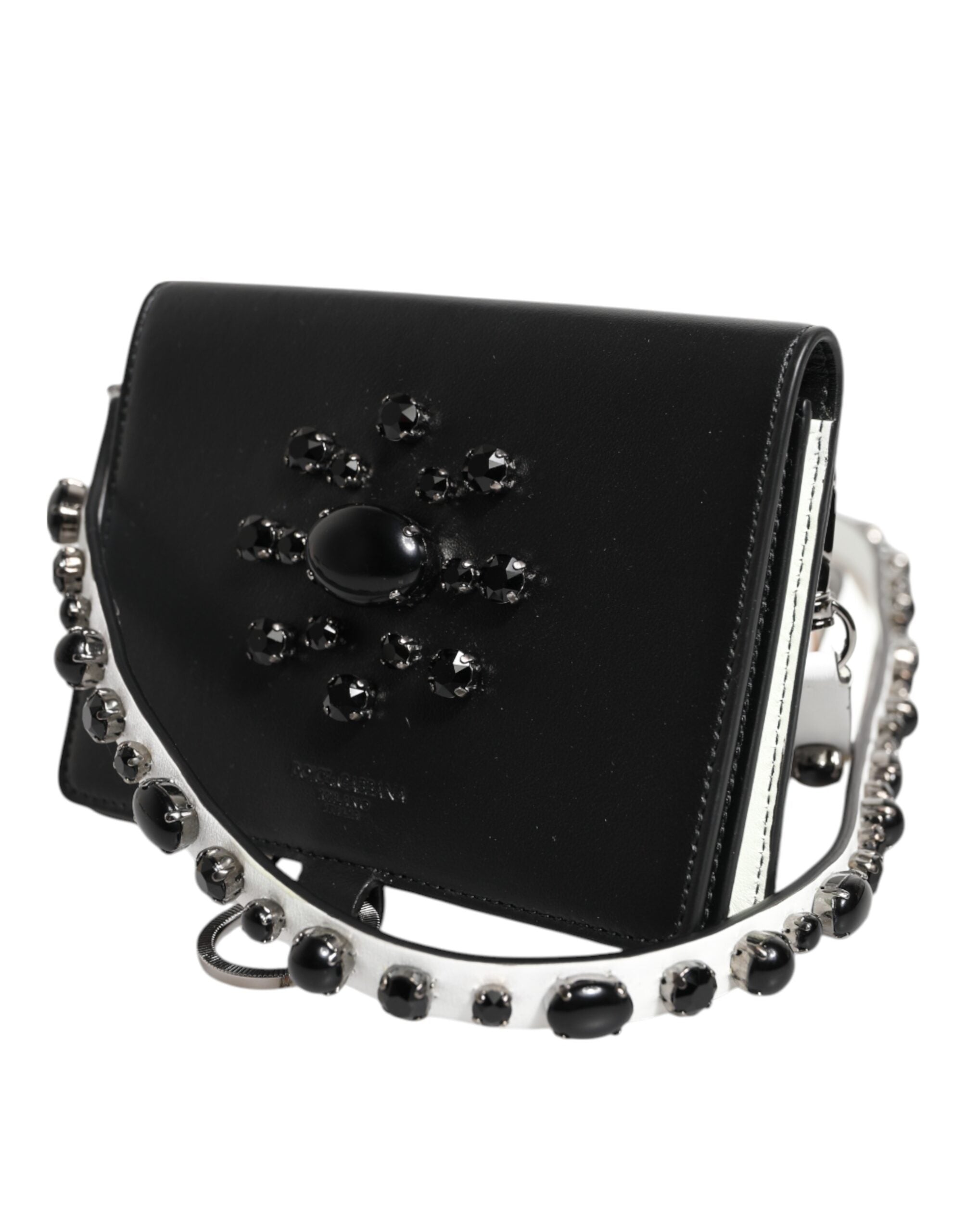 Dolce & Gabbana Schwarzes Leder Crystal verschönert Kartenhalter Brieftasche-4