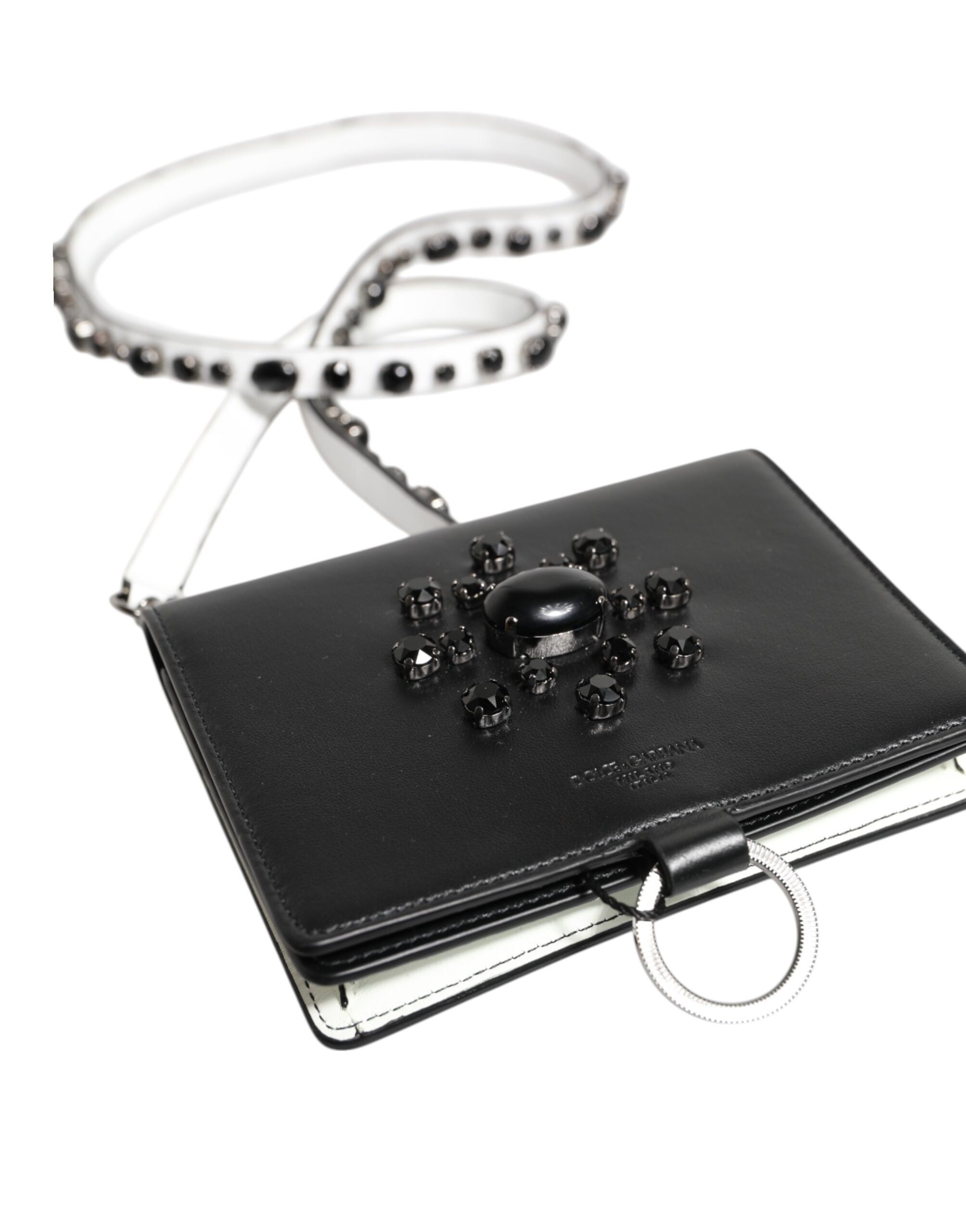 Dolce & Gabbana Schwarzes Leder Crystal verschönert Kartenhalter Brieftasche-6