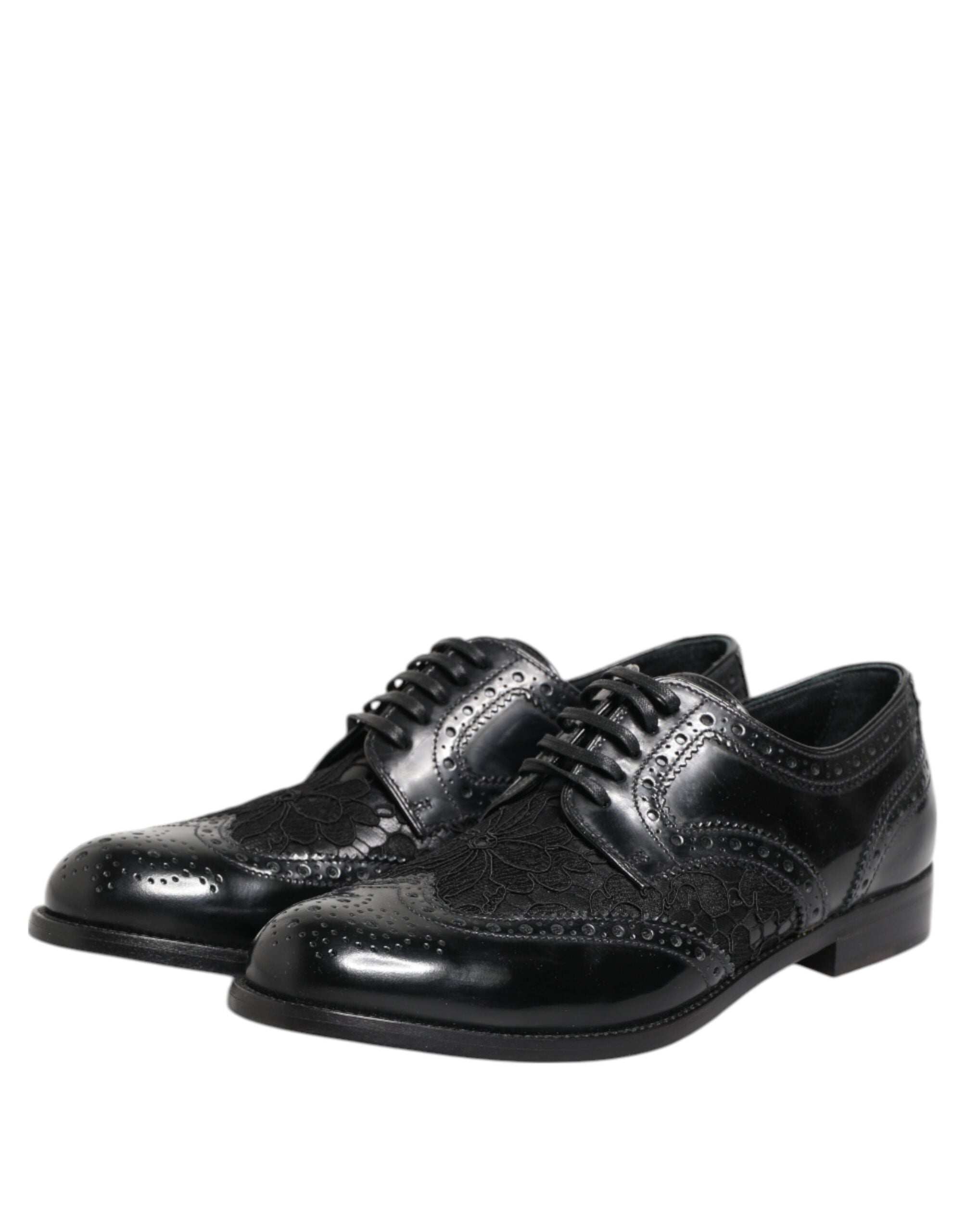 Zapatos formales de vestir con encaje floral de cuero negro de Dolce & Gabbana-5