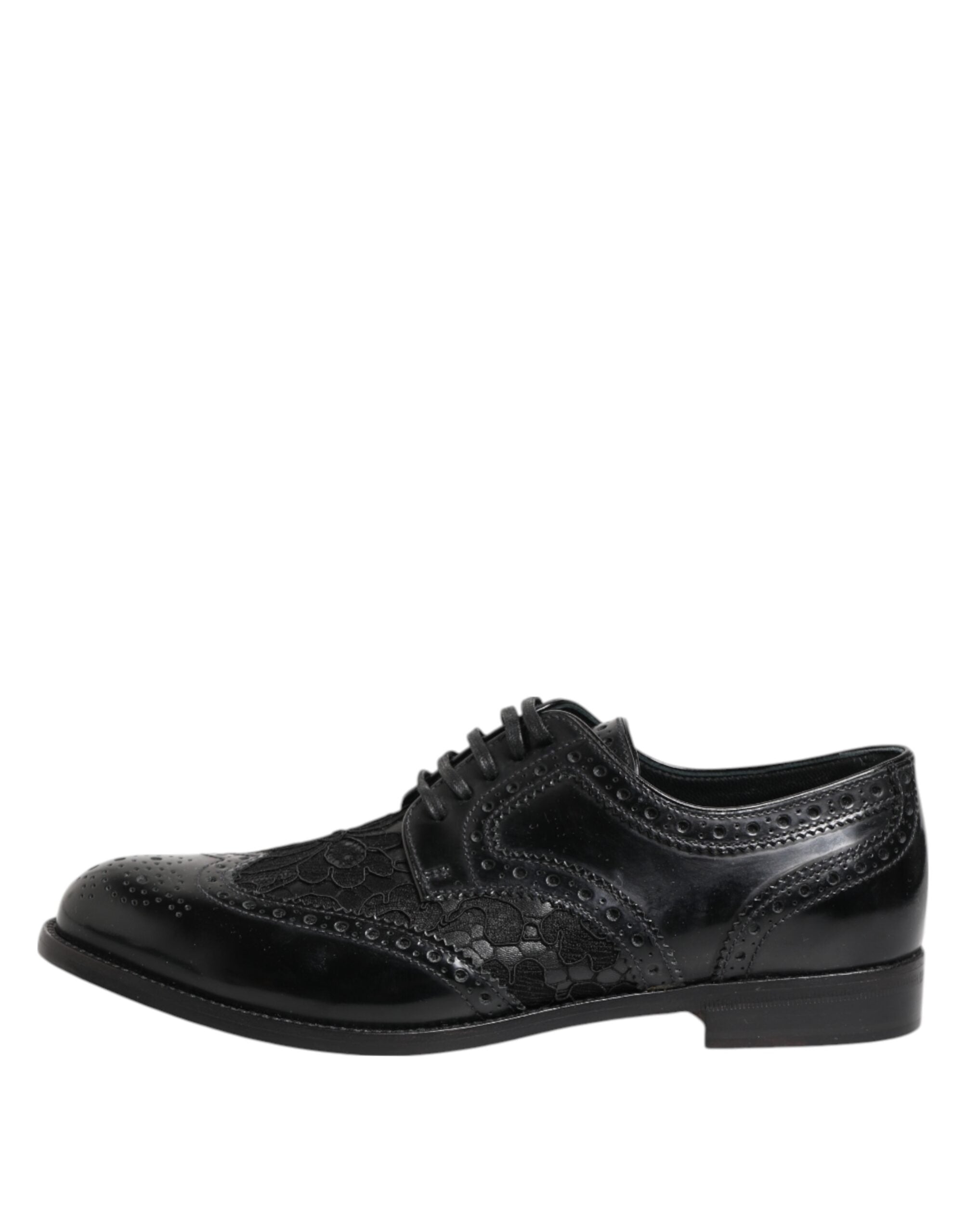 Zapatos formales de vestir con encaje floral de cuero negro de Dolce & Gabbana-7