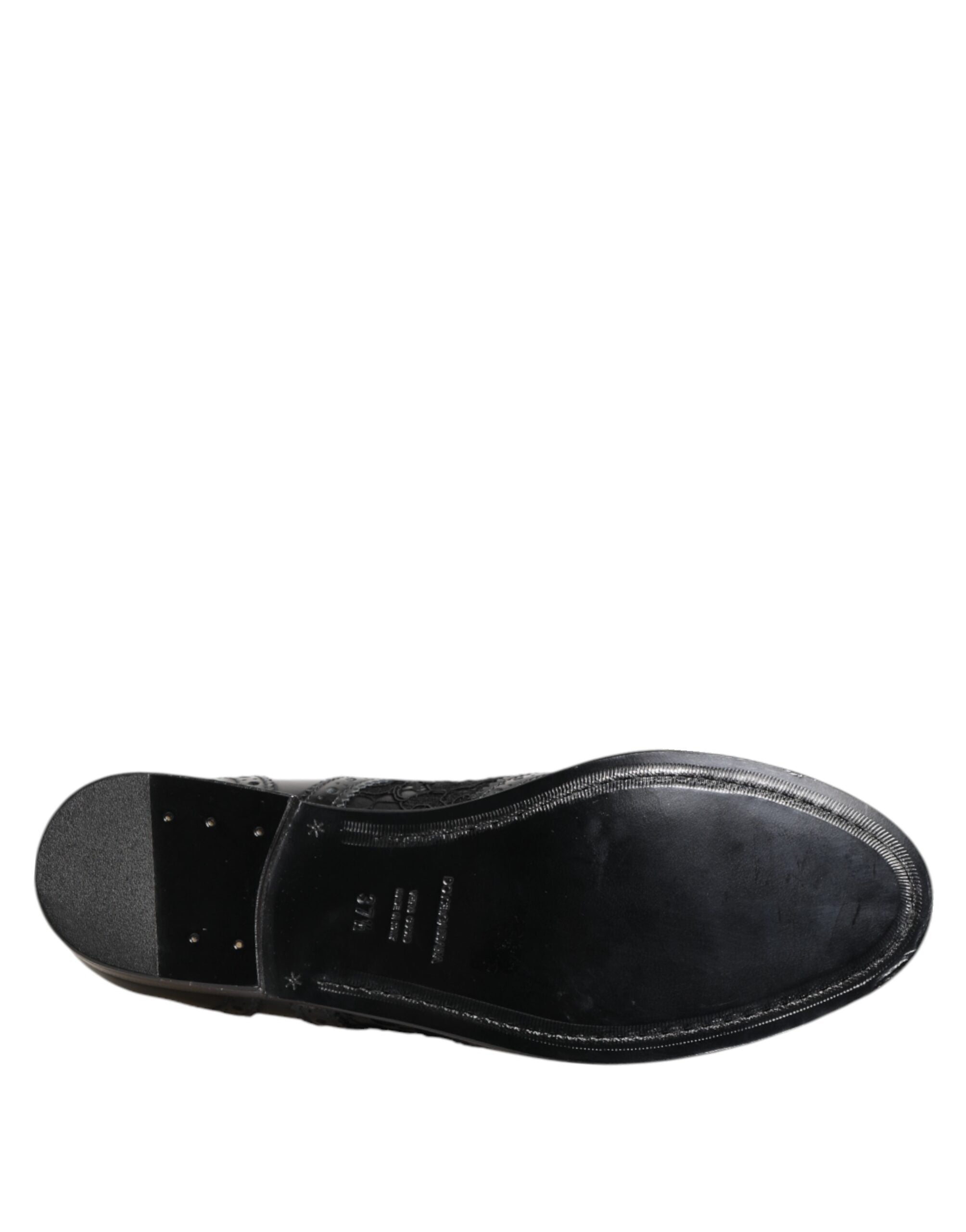 Zapatos formales de vestir con encaje floral de cuero negro de Dolce & Gabbana-8