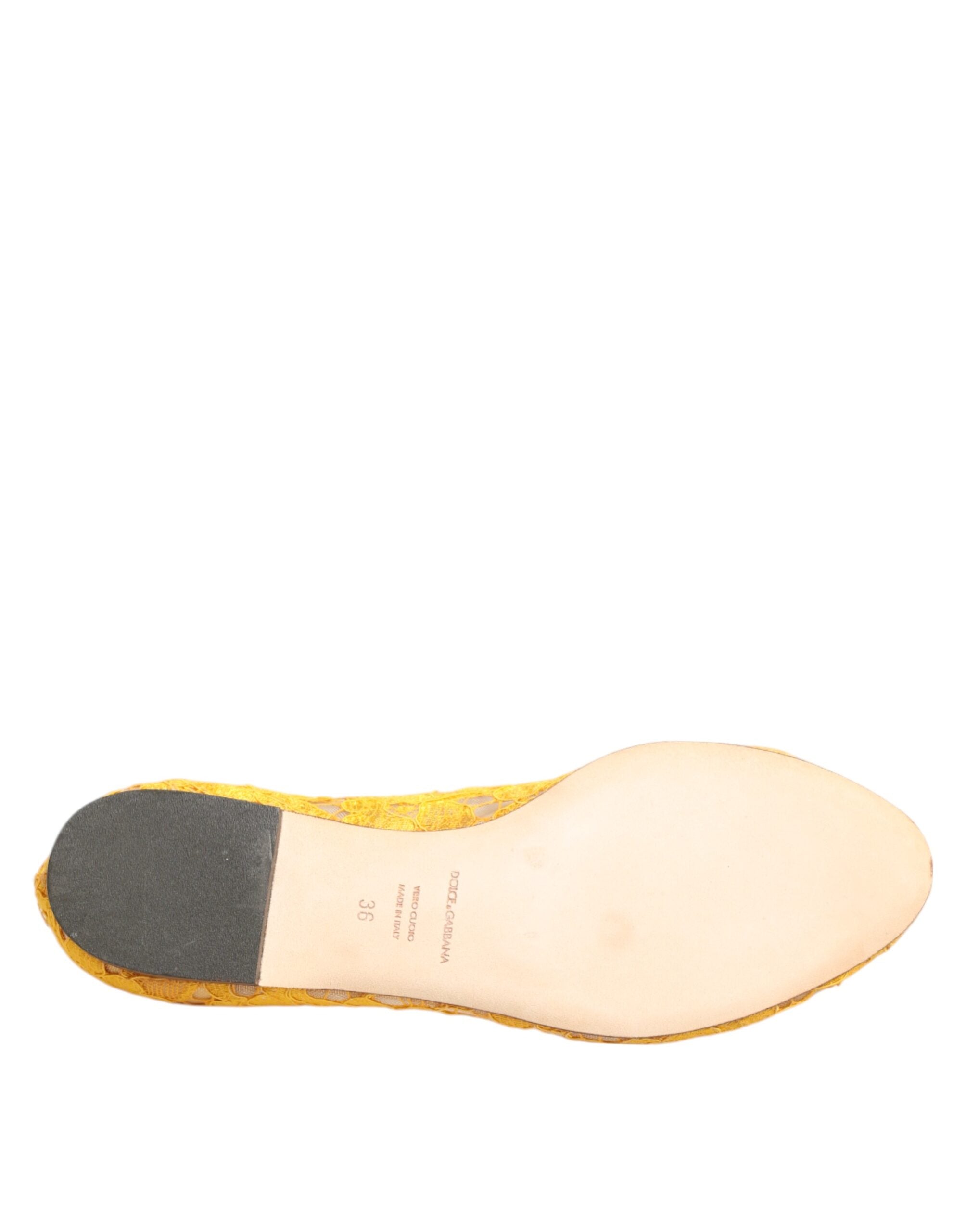 Dolce & Gabbana Yellow Taormina Lace Crystal Flats Shoes-8