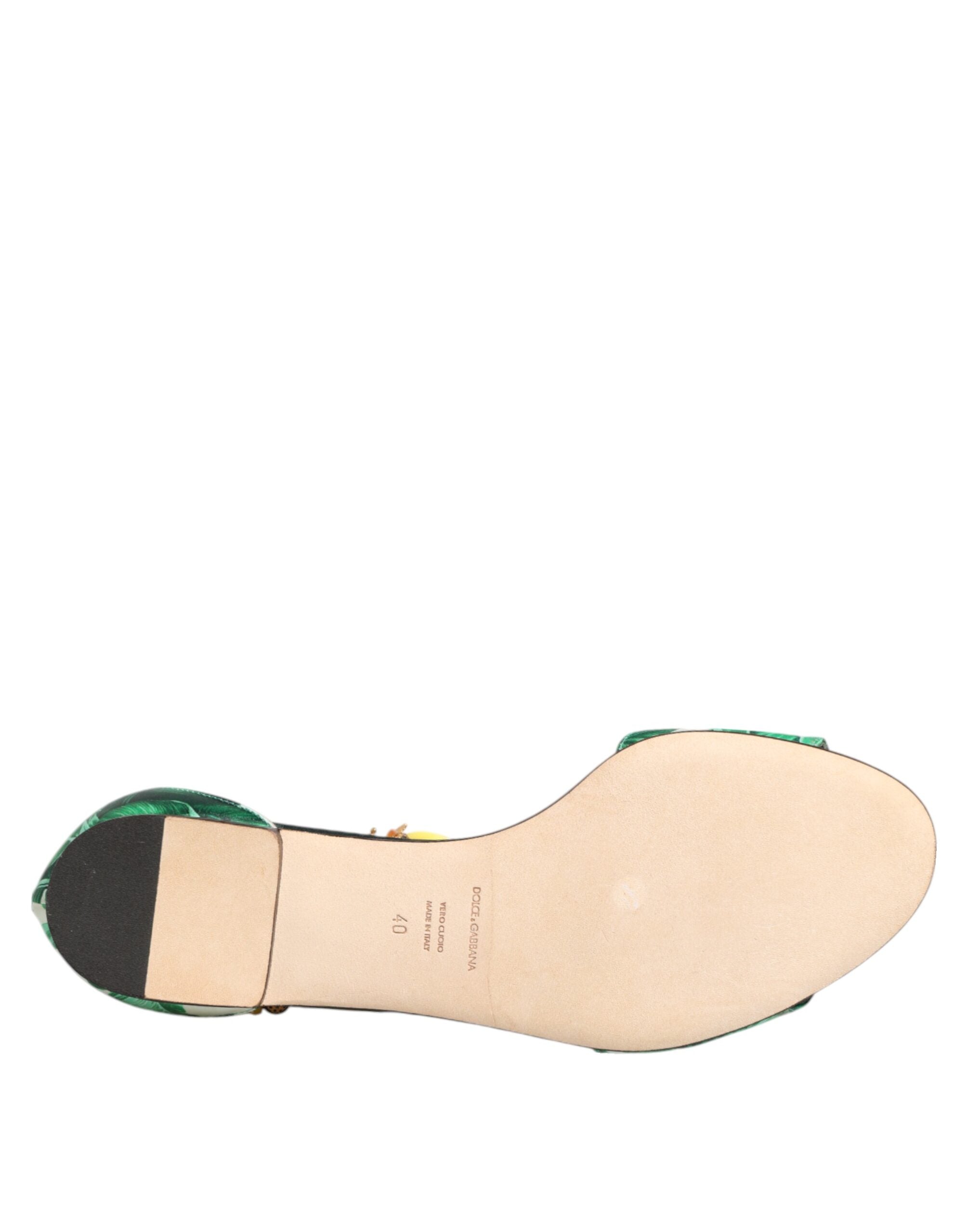 Sandalias de satén con hojas de plátano y piel de visón verde de Dolce & Gabbana-8