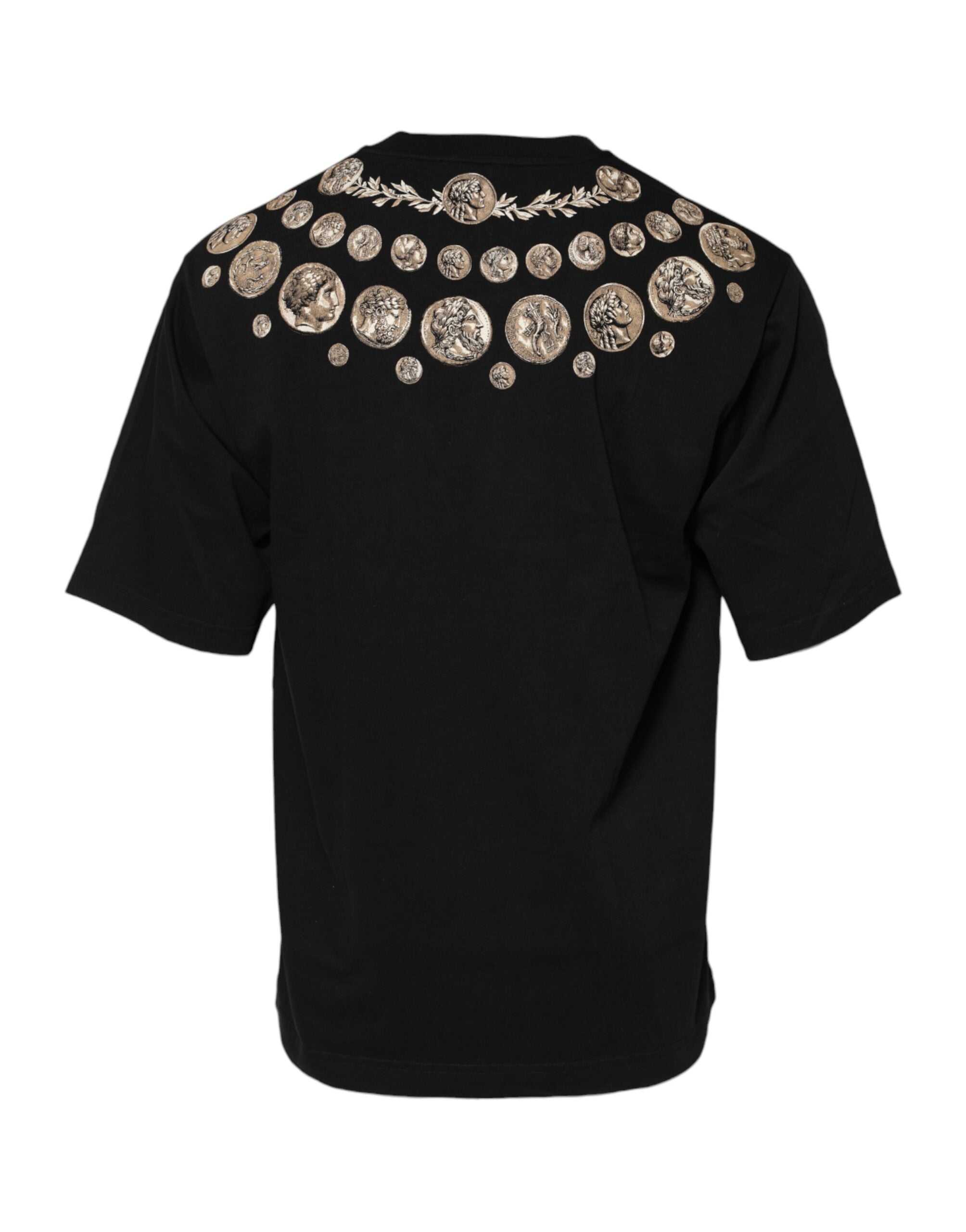 Dolce & Gabbana Black round neck cotton T-shirt with coin print-3