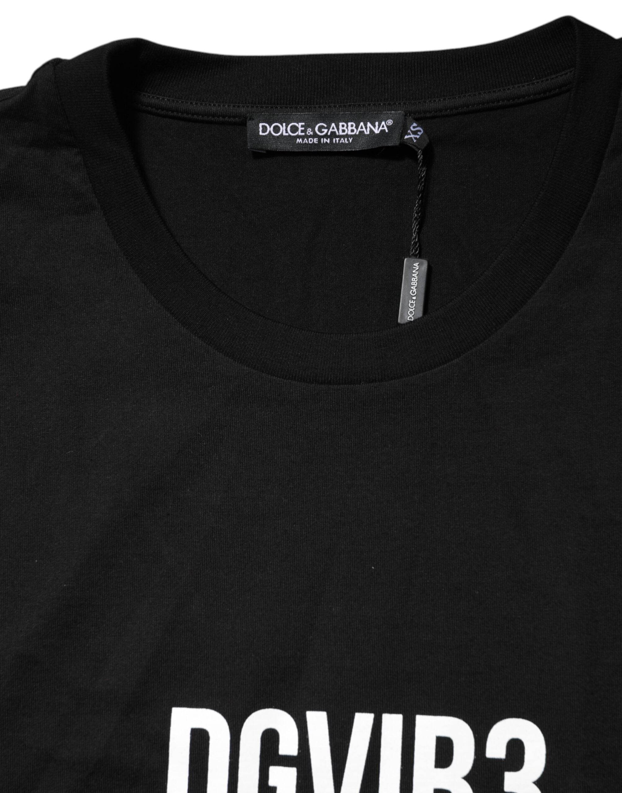 Camiseta de algodón con cuello redondo y estampado DG Vib3 de Dolce & Gabbana en negro-4