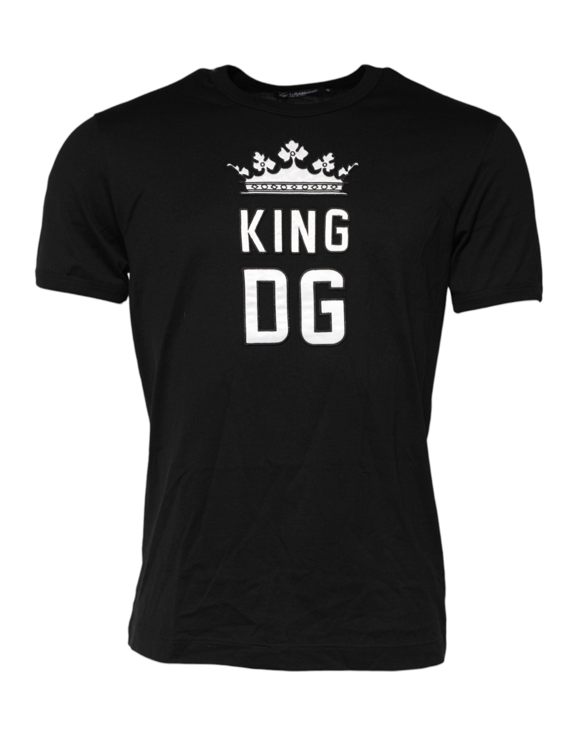 Camiseta negra de algodón con cuello redondo DG King Crown de Dolce & Gabbana-1